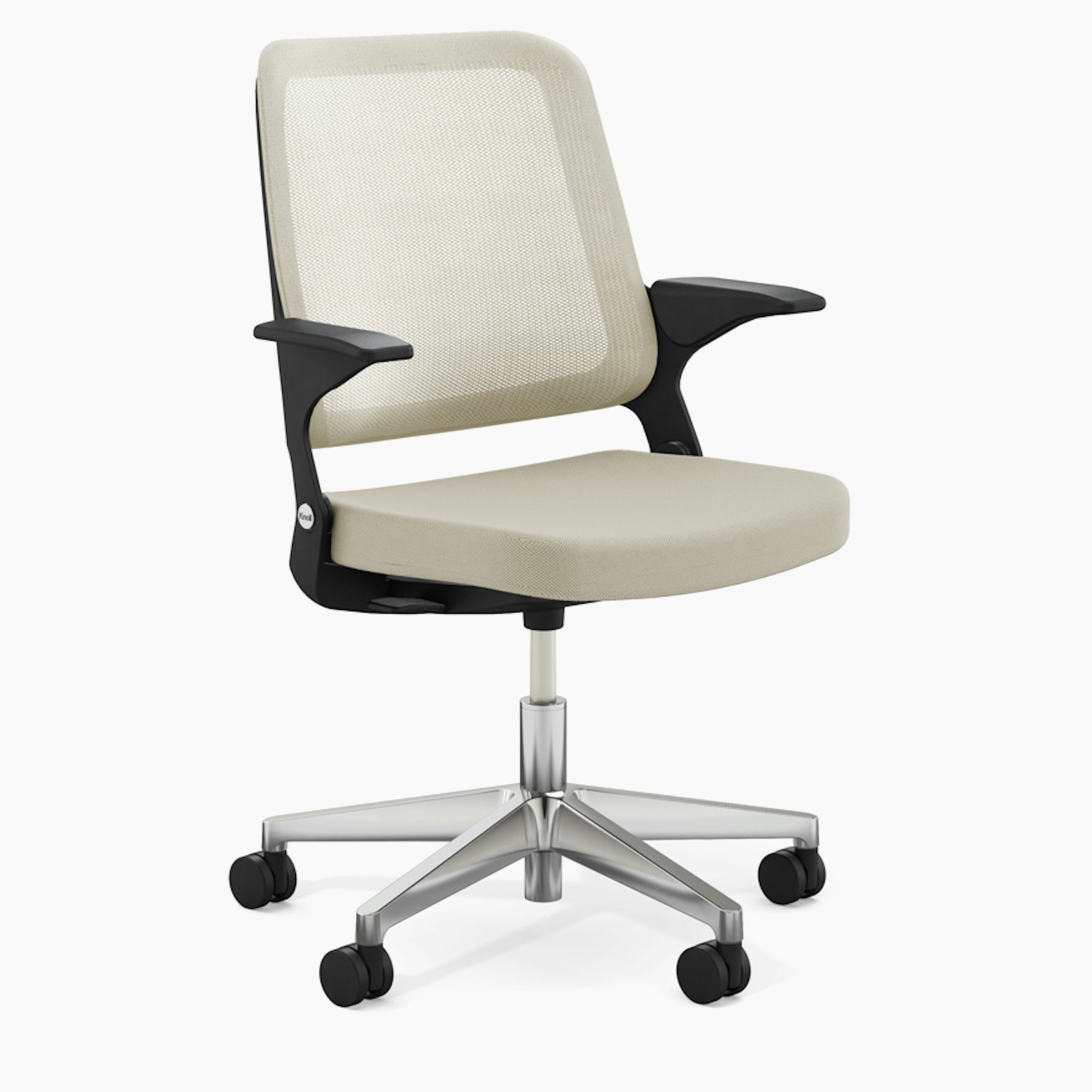 Ollo Chair - Arms, Husk, Husk, Black, Polished Aluminum, Soft Casters