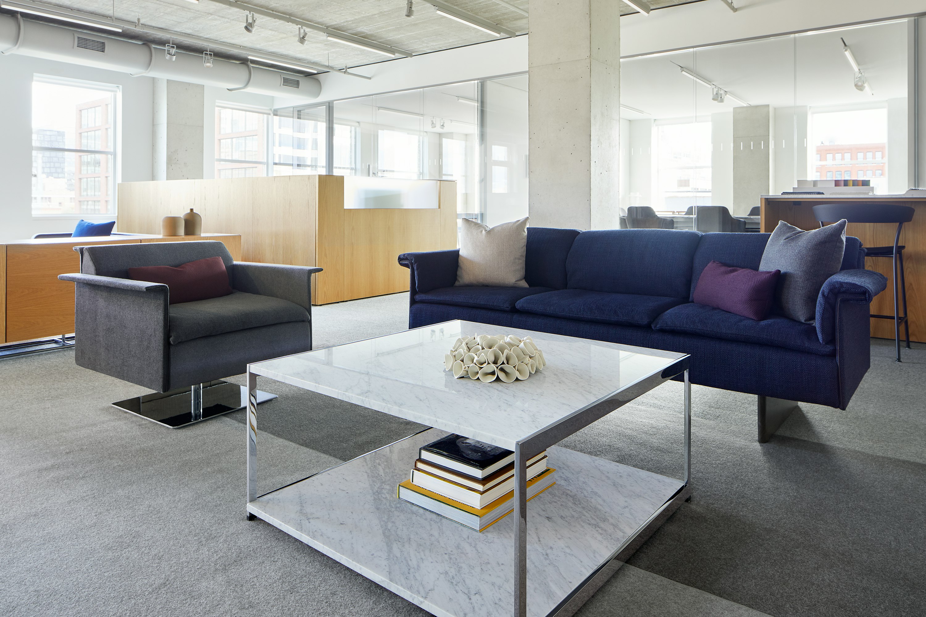 Geiger Showroom at Fulton Market in Chicago, Mantle Lounge Seating Area.