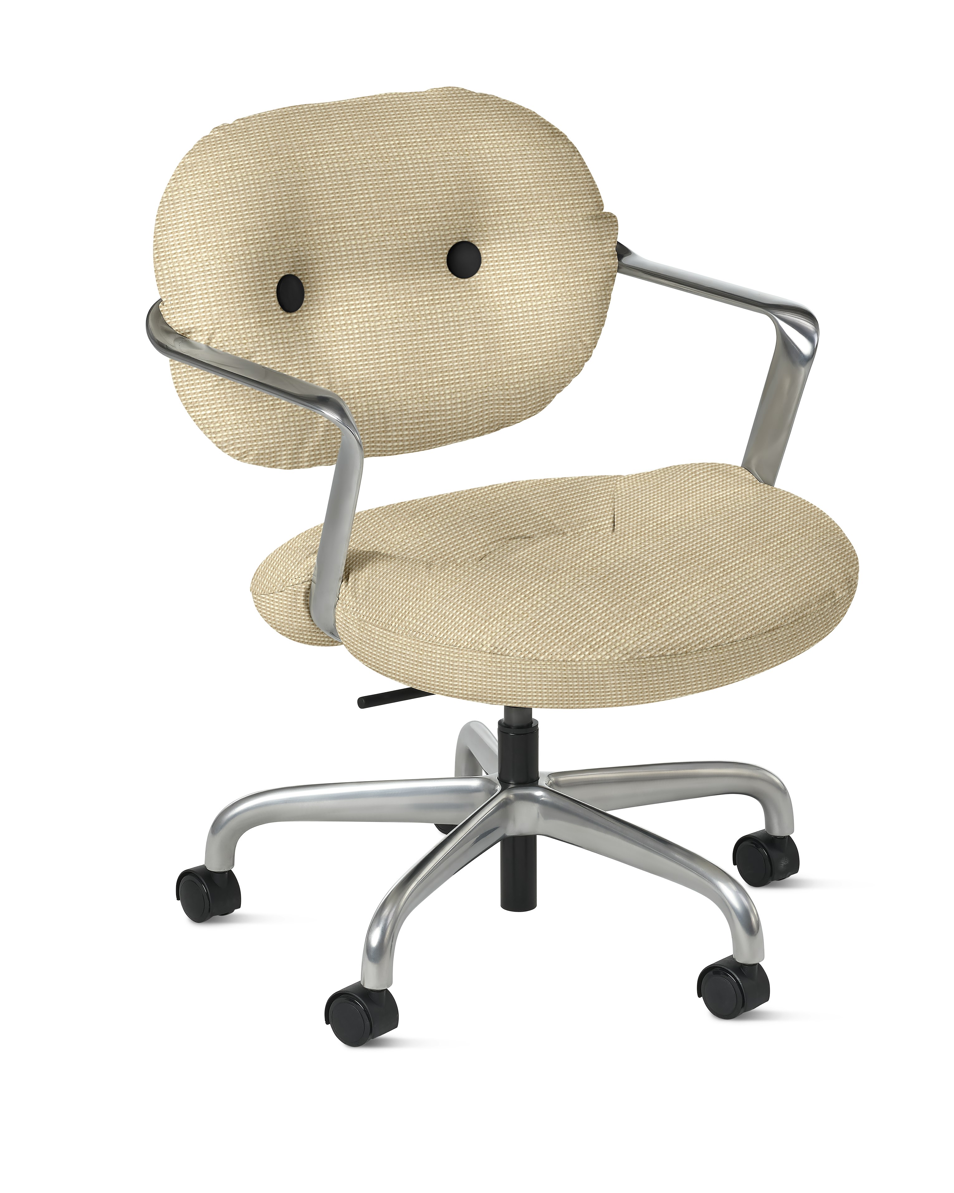 Morrison Hannah Task Chair - With Arms,  Cato,  Ivory,  Half Polished Aluminum,  Hard Caster FSC Certified