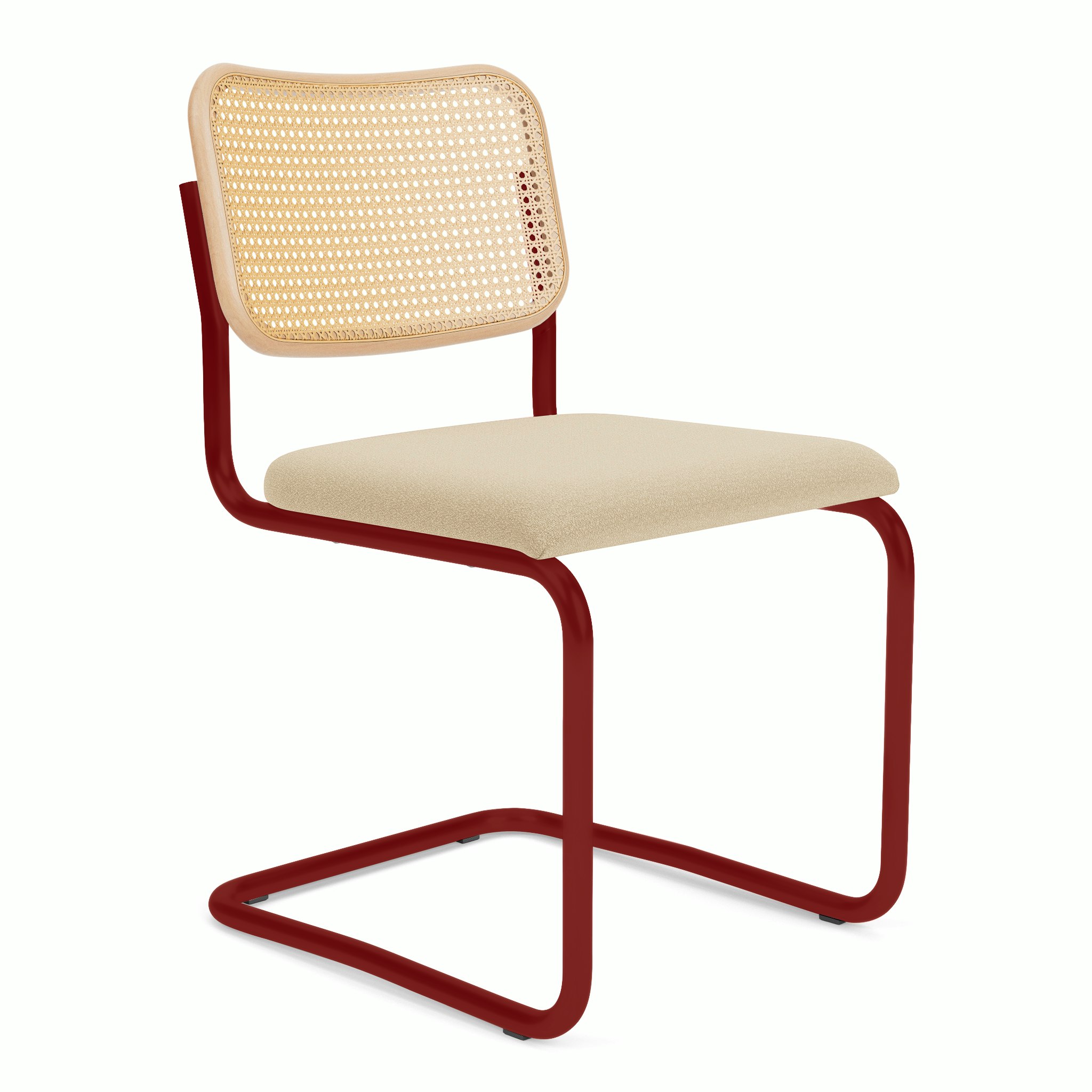Cesca Upholstered Chair - Natural Beech,  Side Chair ,  Seat Pad,  Classic Boucle,  neutral,  red frame