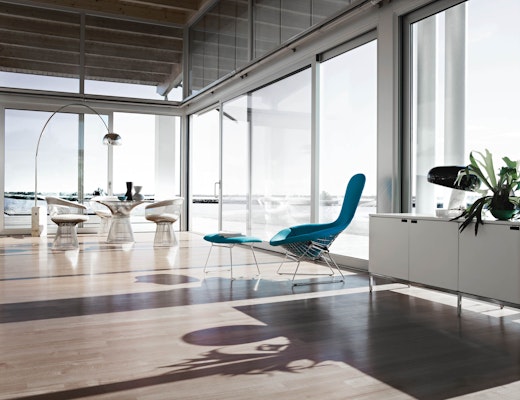 Bertoia Bird Chair and Platner Table with Platner Arm Chairs Harry Bertoia blue Bird Chair with Platner Dining Collection