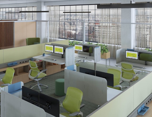 Antenna Power Beam with k. screen Contour | Thriving Antenna Power Beam hybrid storage and accessories k. stand height-adjustable desks k. screen contour Generation by Knoll garden court workstations thriving