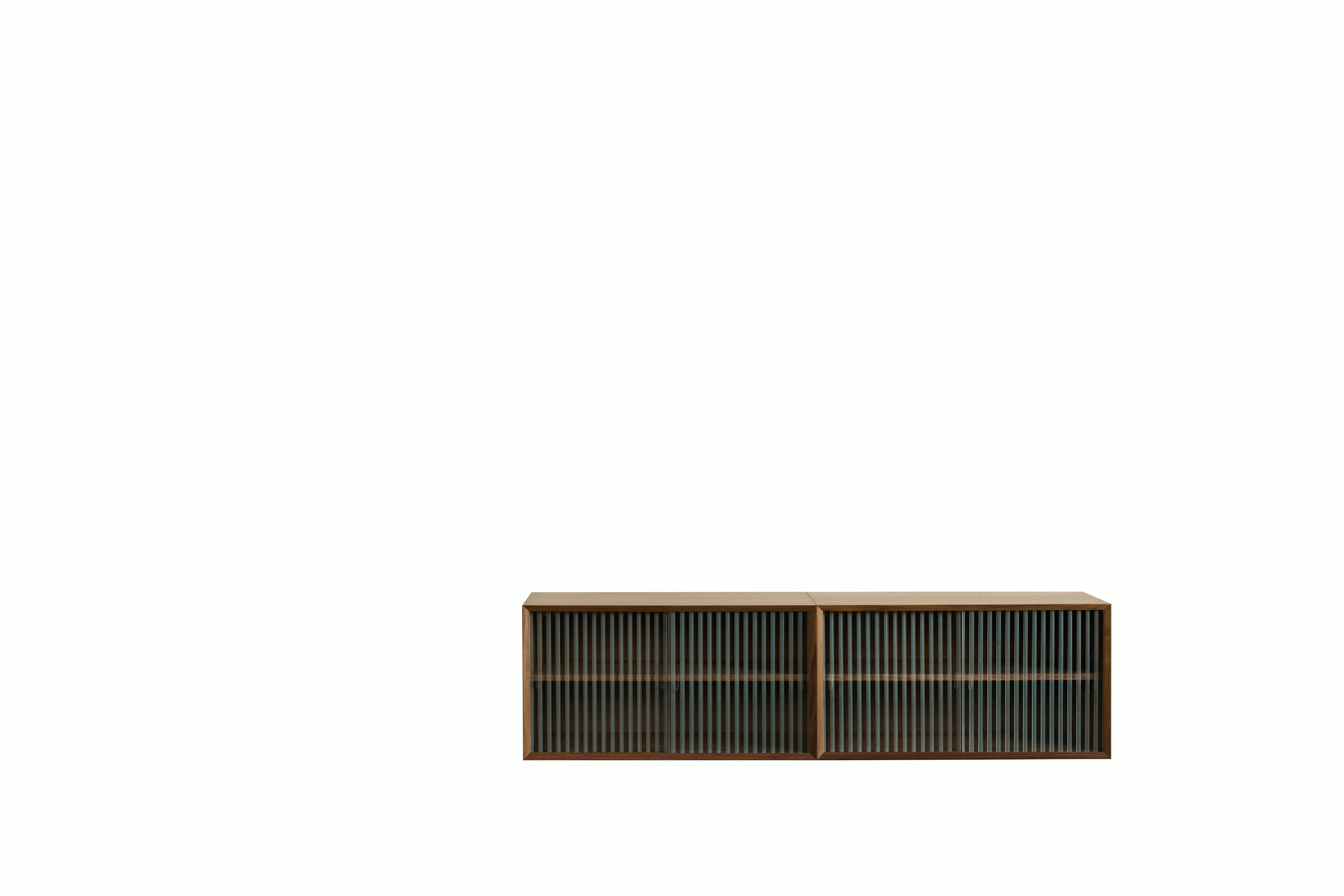 System Cado Sideboard - 2 Cabinets,  Walnut,  Sliding Glass Doors