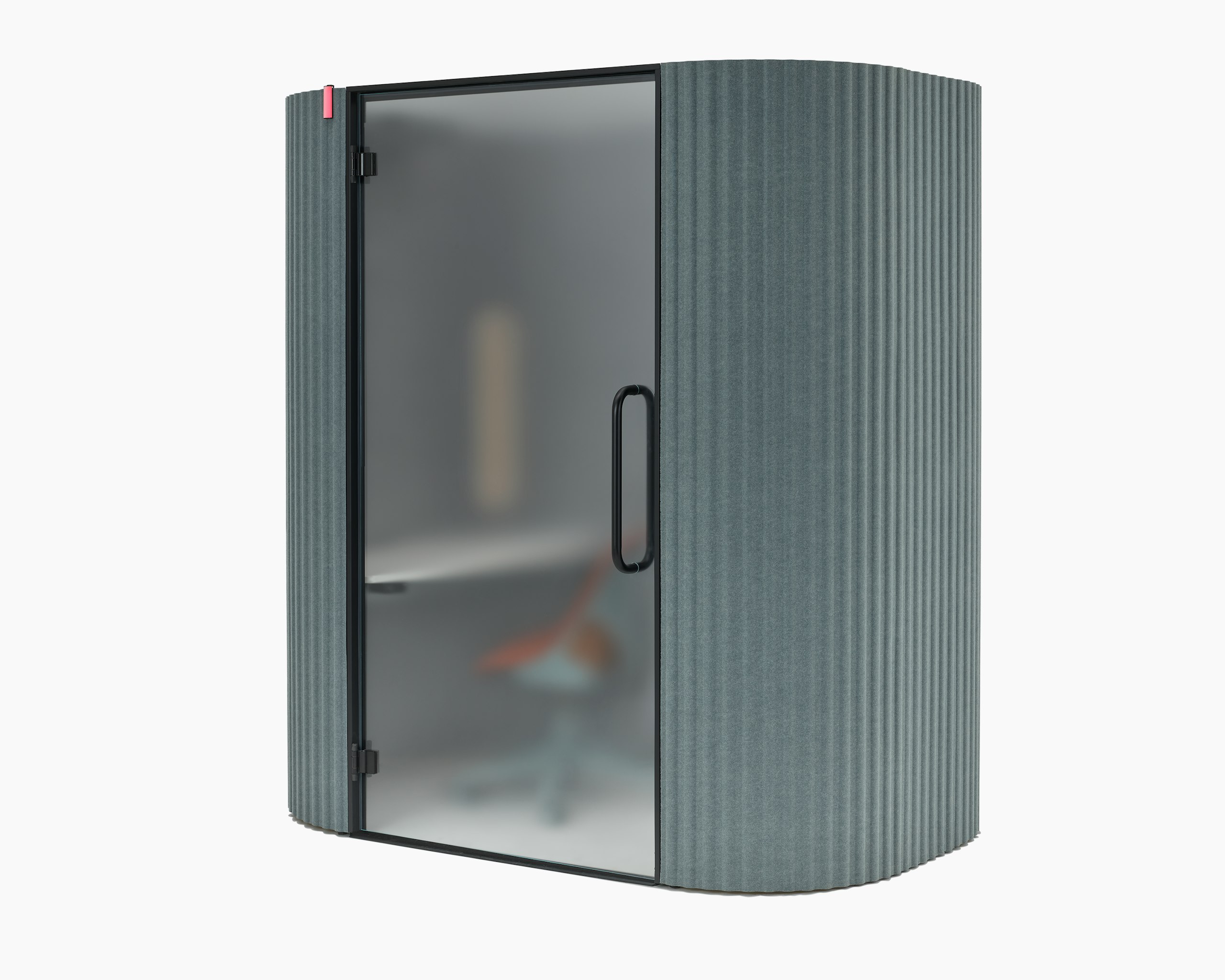 An angle view of a Bay Work Pod Pro with a Zeph Chair inside.