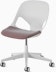 White task chair with a beige/purple seat pad