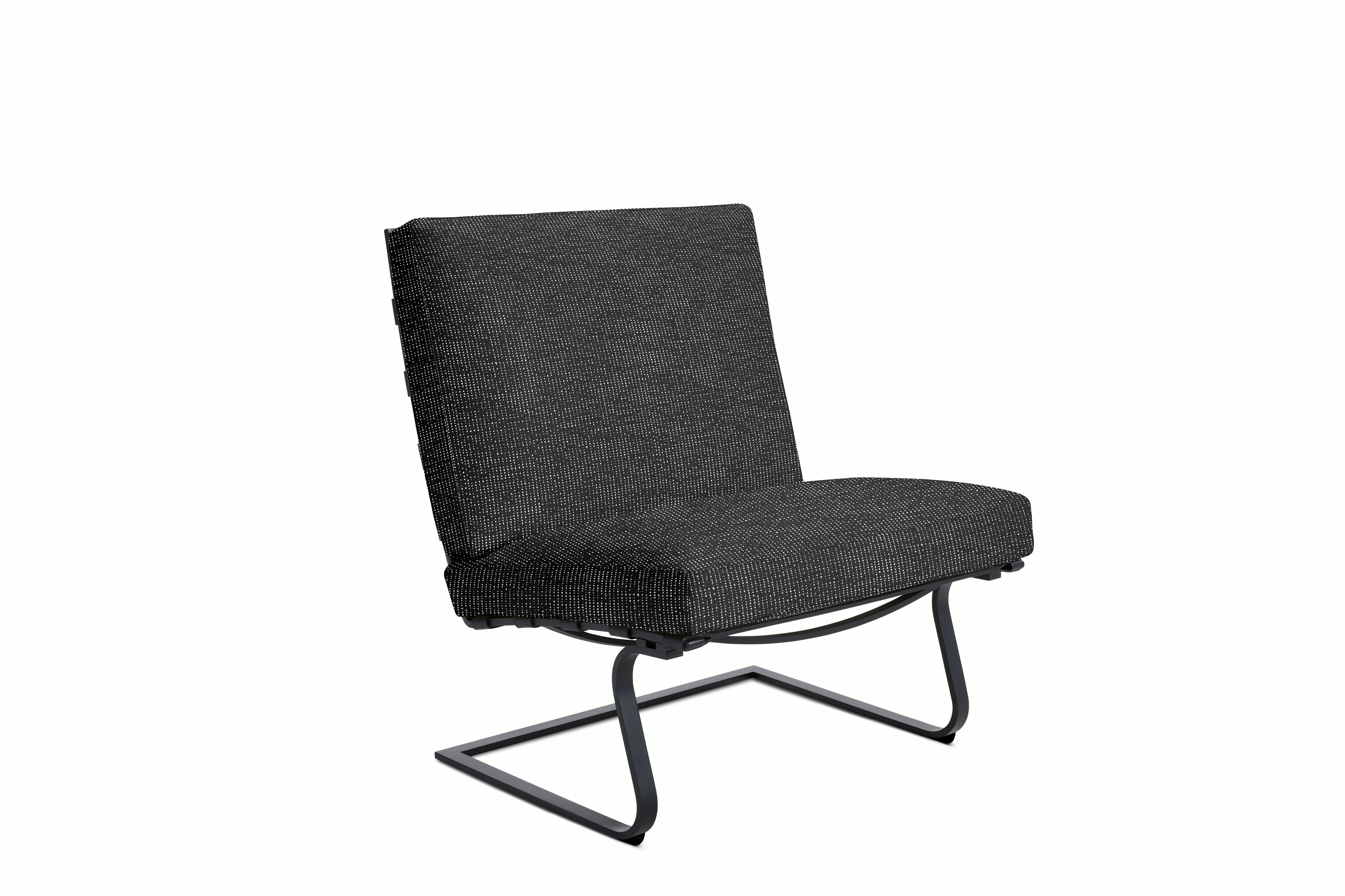 Tugendhat Chair in Prestini,  Black White with belting in Belting Leather,  Black and black frame