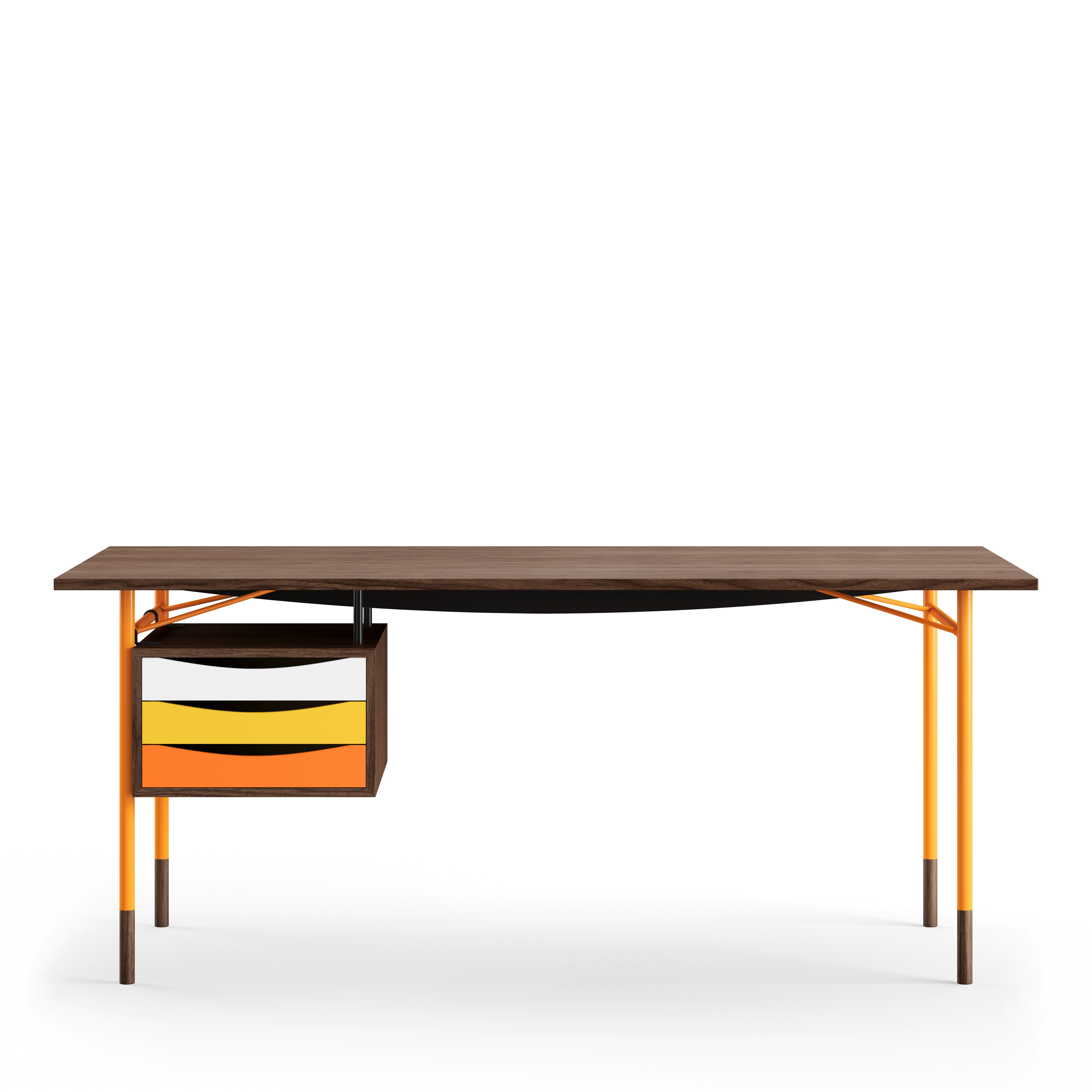 Nyhavn Desk - Walnut, Orange, Warm Drawer