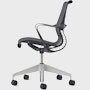 Side view of a Setu chair in dark grey with a silver alloy base.