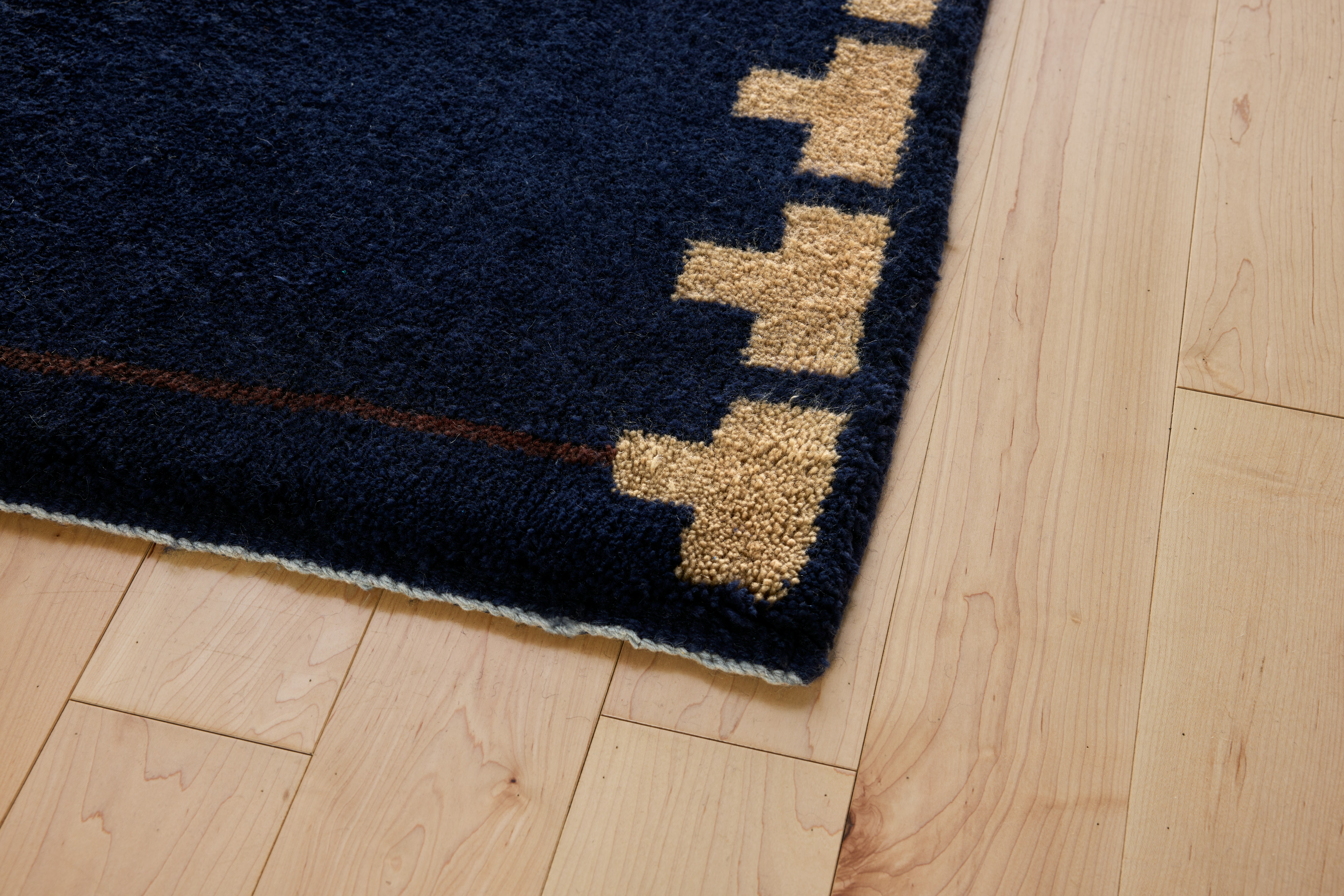 Backgammon Wool Moroccan Rug - Navy,  Runner