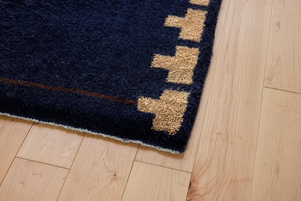 Backgammon Wool Moroccan Rug - Navy,  Runner