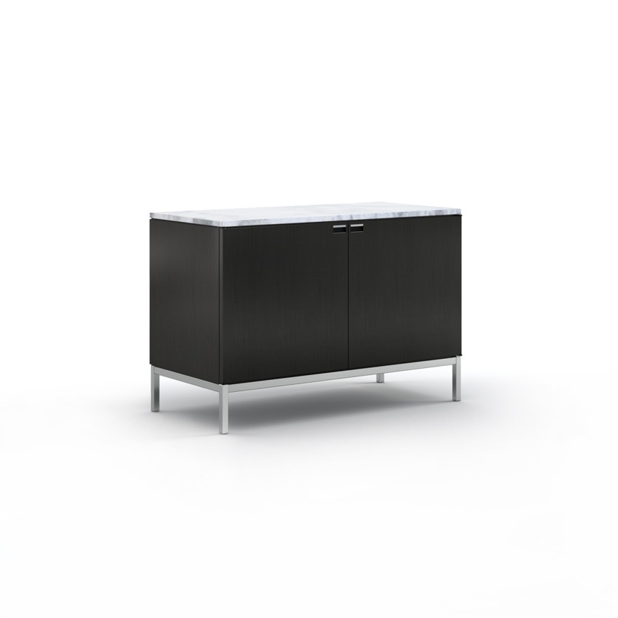 Florence Knoll Credenza - Two Position, Polished Chrome, Ebonized Oak, Satin Arabescato