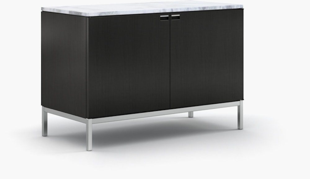 Florence Knoll Credenza - Two Position, Polished Chrome, Ebonized Oak, Satin Arabescato