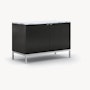 Florence Knoll Credenza - Two Position, Polished Chrome, Ebonized Oak, Satin Arabescato