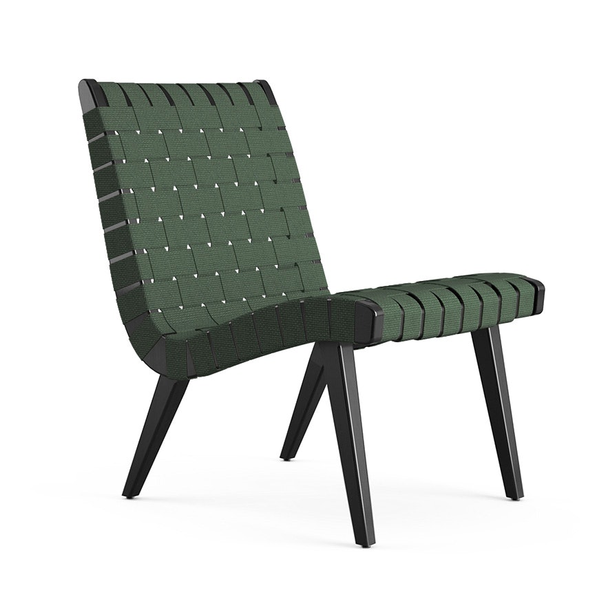 Risom Lounge Chair - Armless, Forest Green Cotton, Ebonized Maple