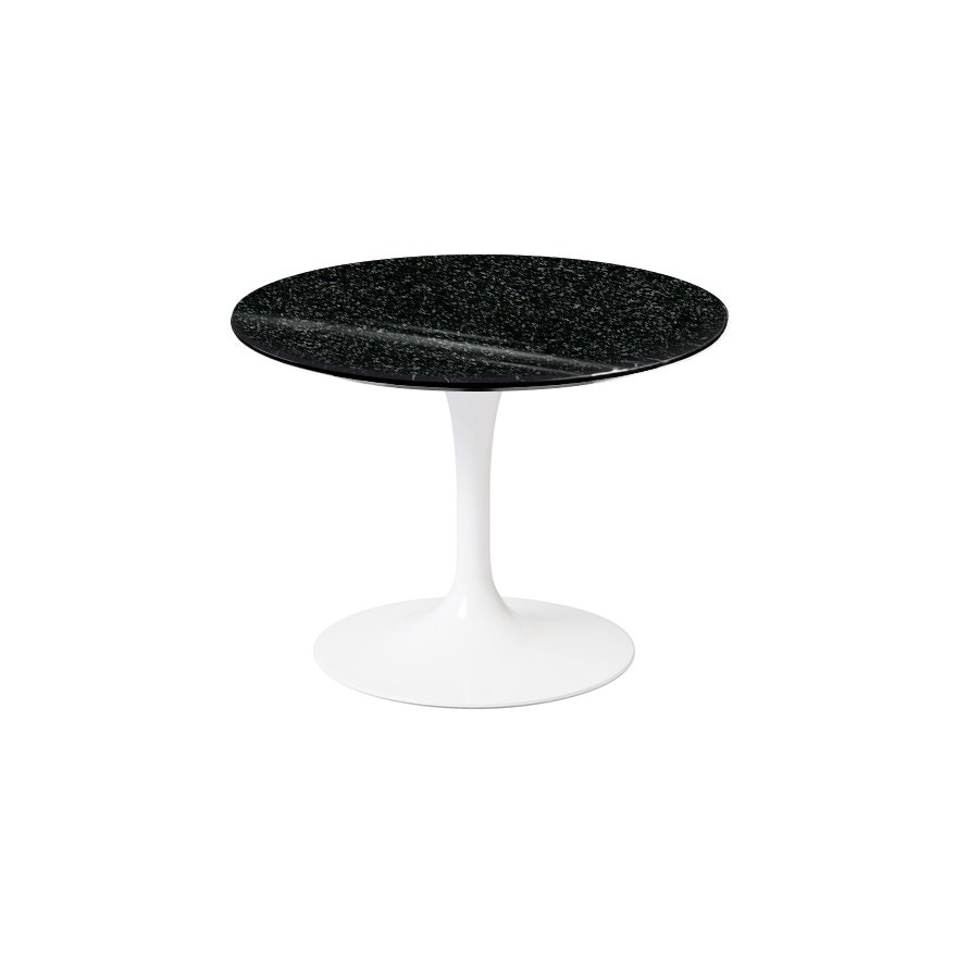 Saarinen Low Side Table - 20",  Round,  Granite,  Black Andes,  White"