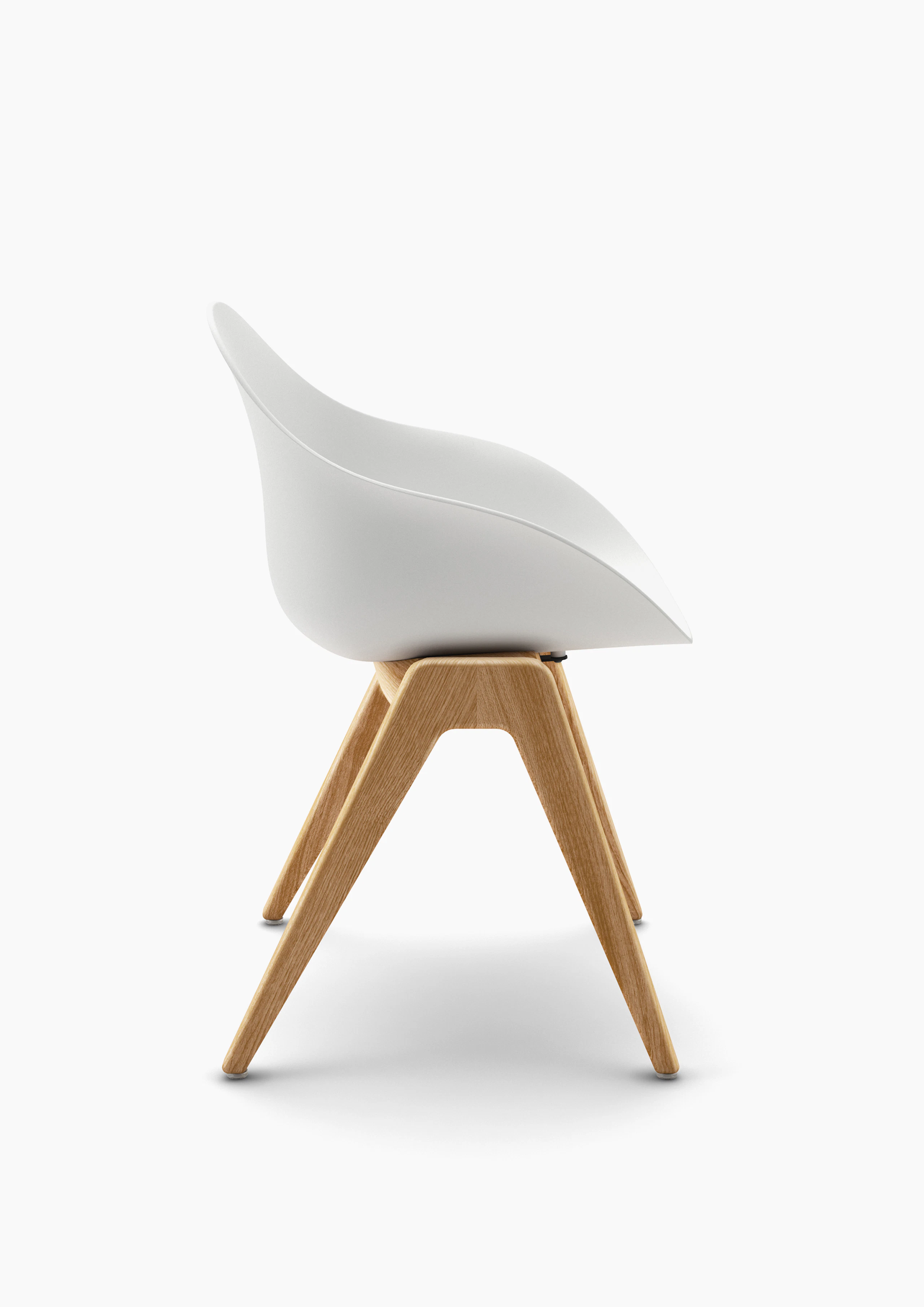 Side view of a white Ruby Wood Chair with oak legs.