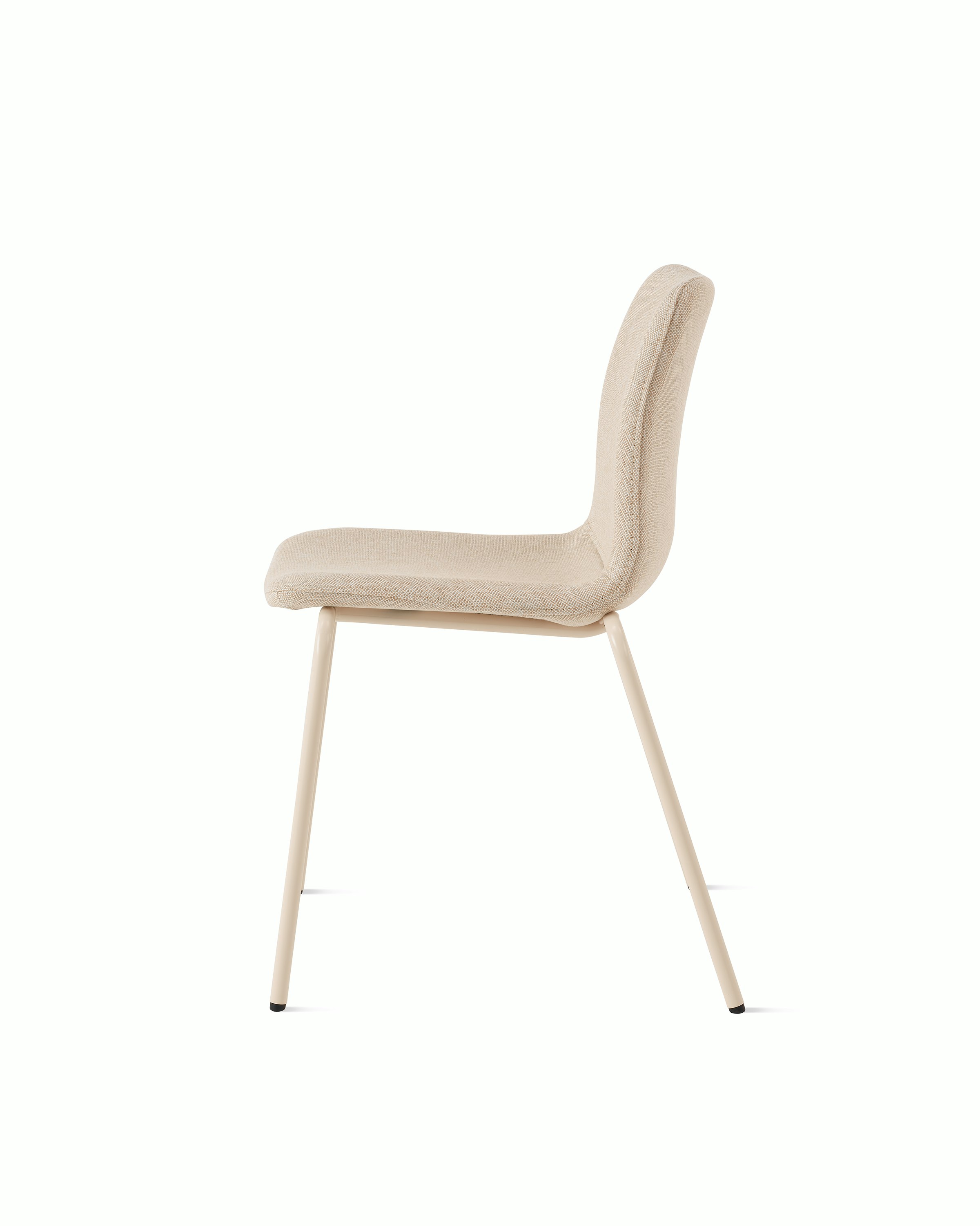 White sweep of Viv chair with oyster fabric and 4 leg oyster steel base