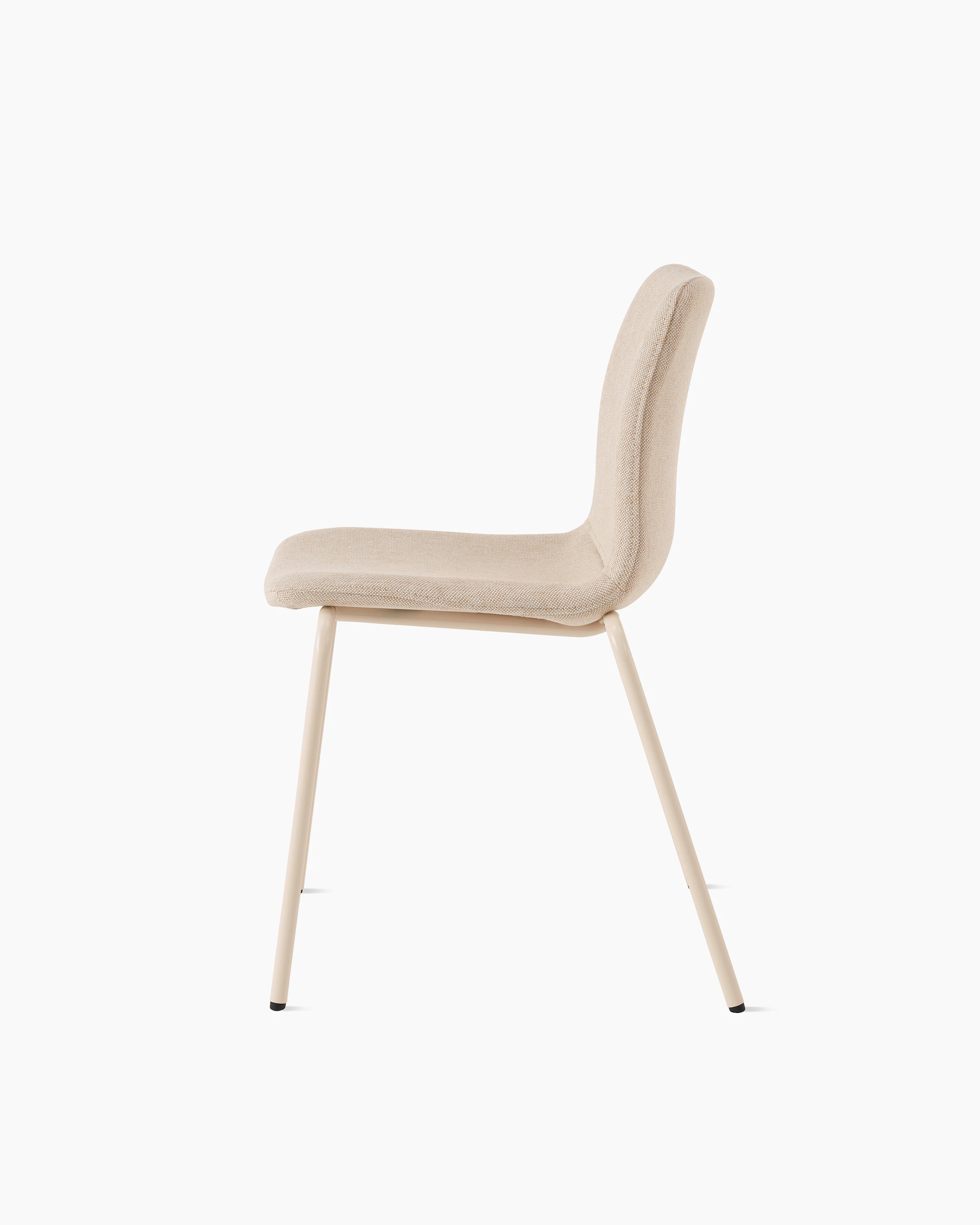 White sweep of Viv chair with oyster fabric and 4 leg oyster steel base
