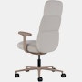 Rear angle view of a high-back Asari chair by Herman Miller in light brown with height adjustable arms.
