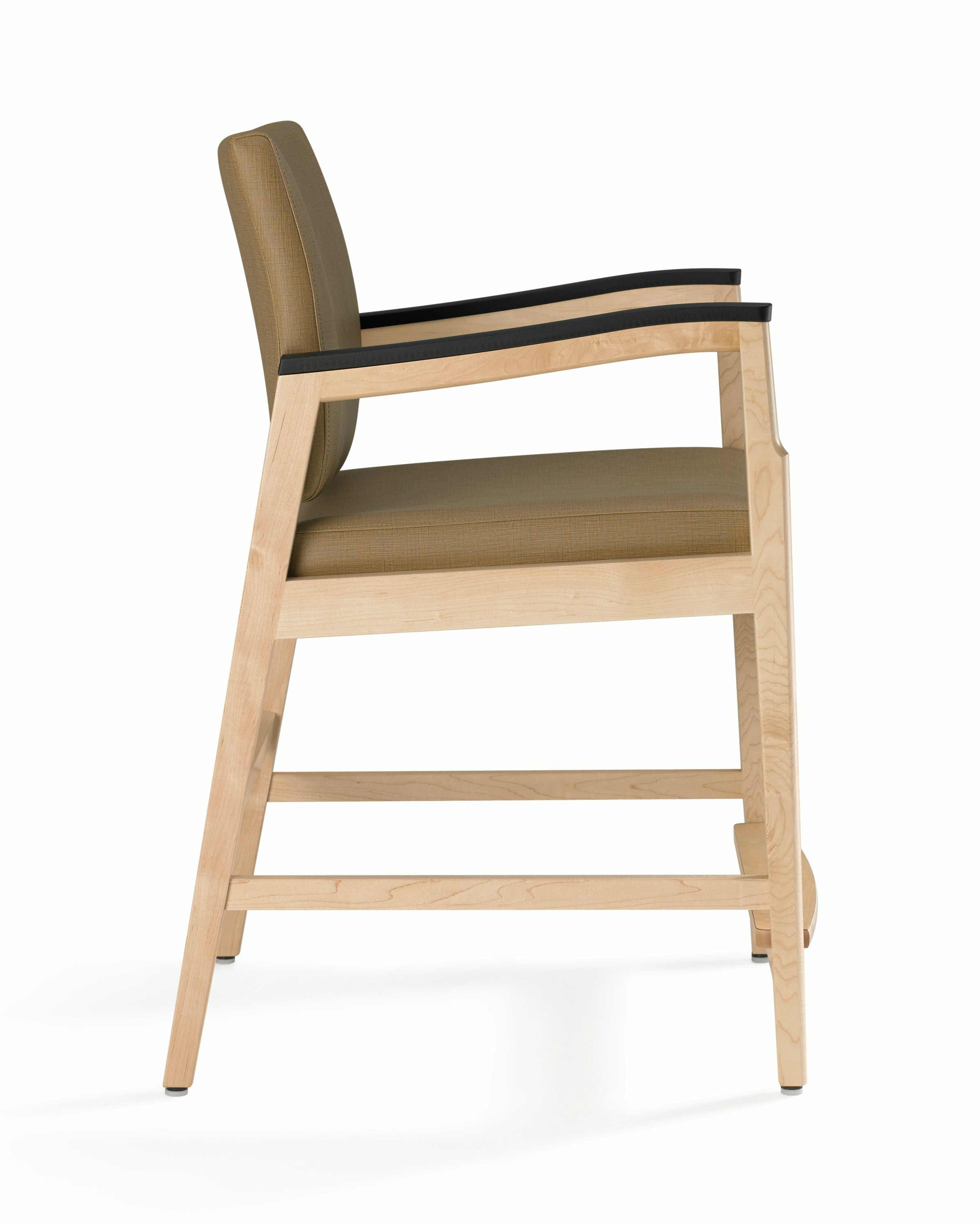 A Monarch Patient Chair (easy access model) with solid hardwood frame and urethane arm caps.