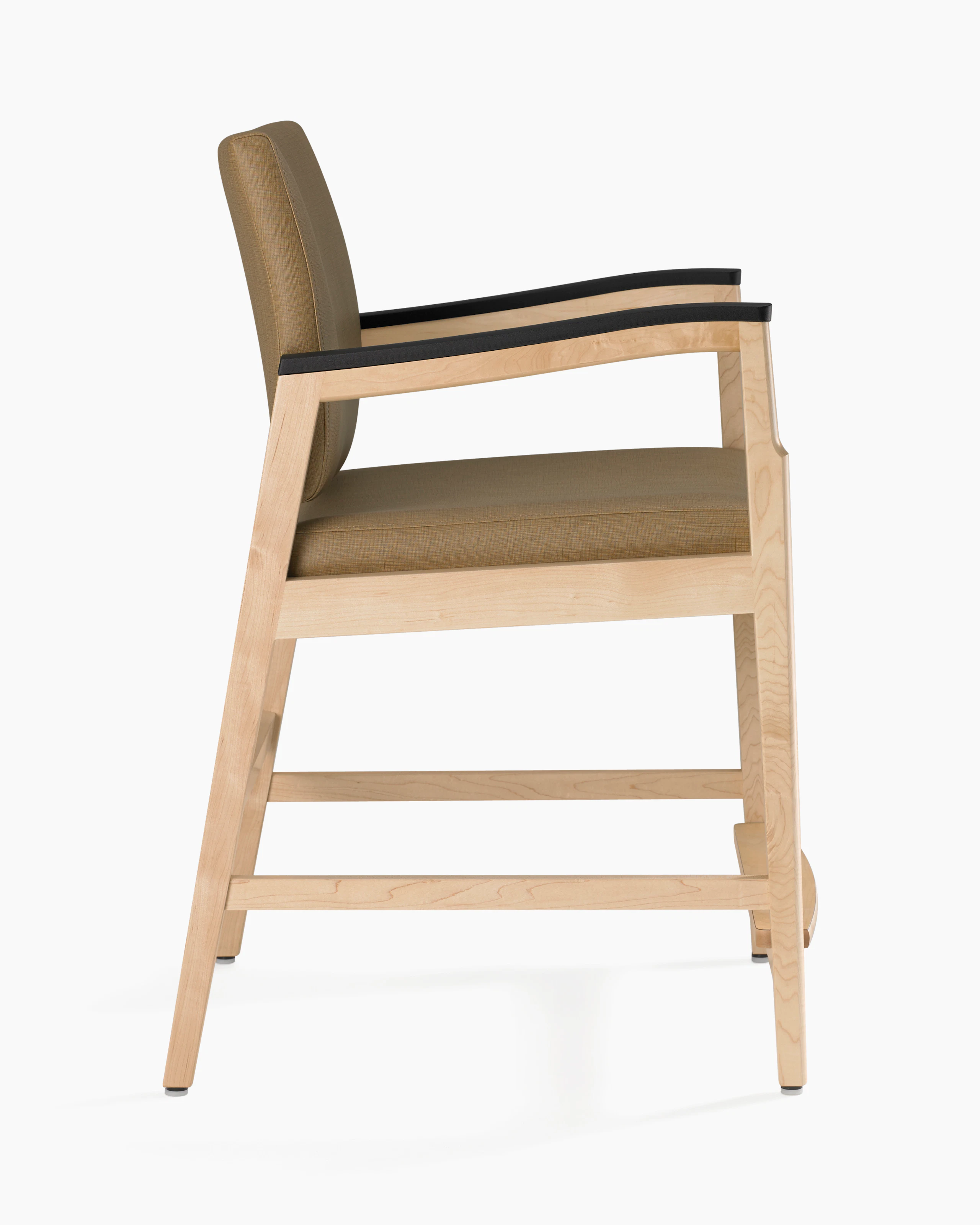 A Monarch Patient Chair (easy access model) with solid hardwood frame and urethane arm caps.