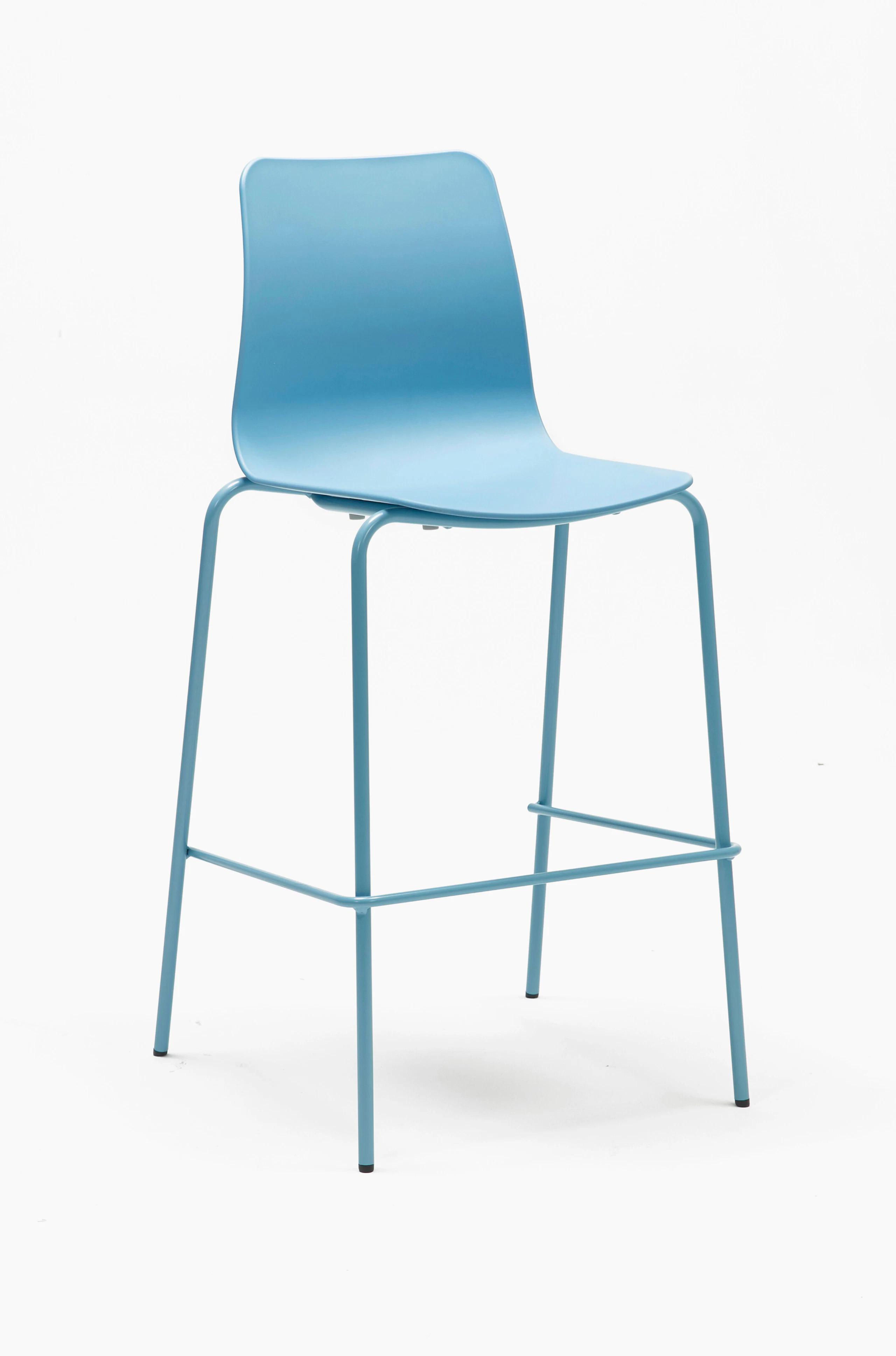 An all blue Polly Stool, viewed at an angle.