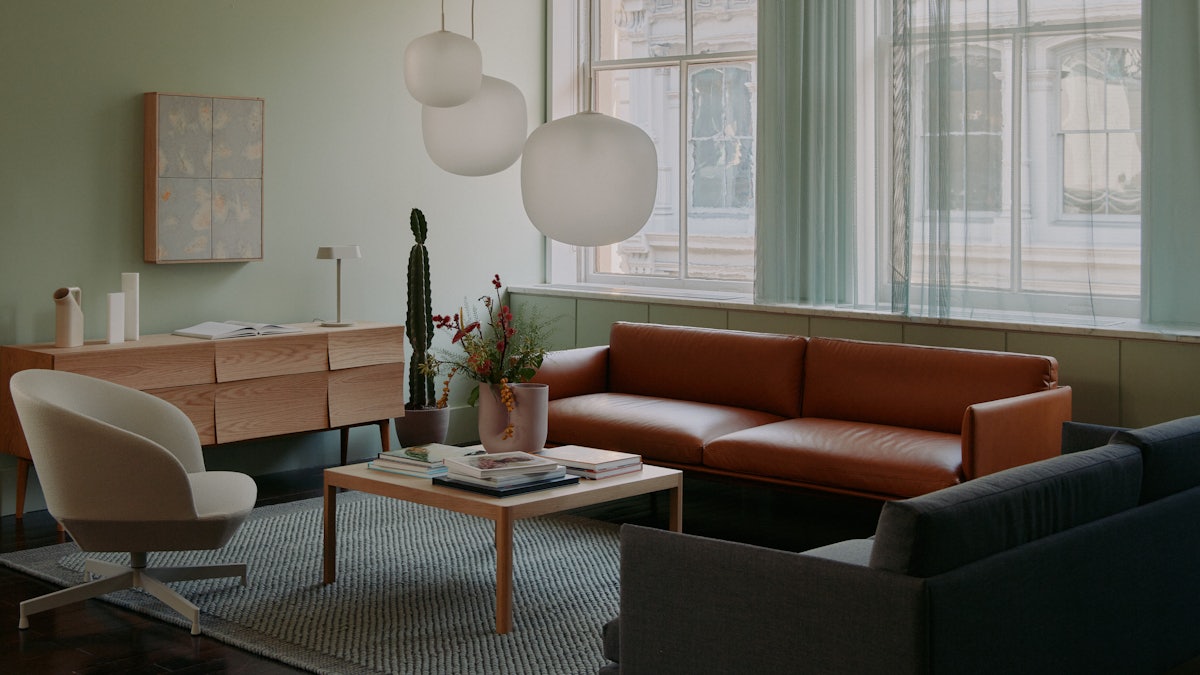 Assorted Muuto livingroom furniture in a New York City apartment setting
