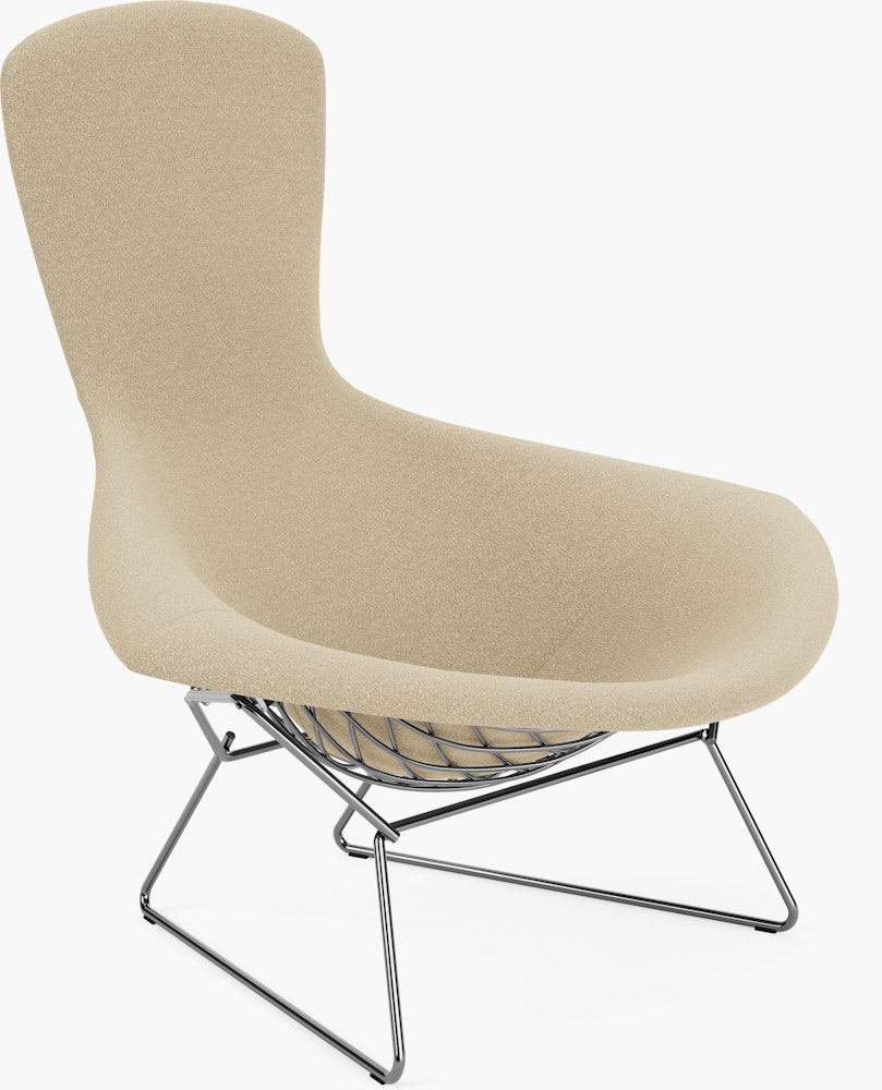 Bertoia Bird Lounge Chair, Polished Chrome, Full Cover, Classic Boucle, Neutral
