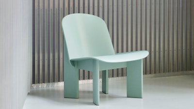 A Chisel Lounge Chair by HAY in a light blue finish.