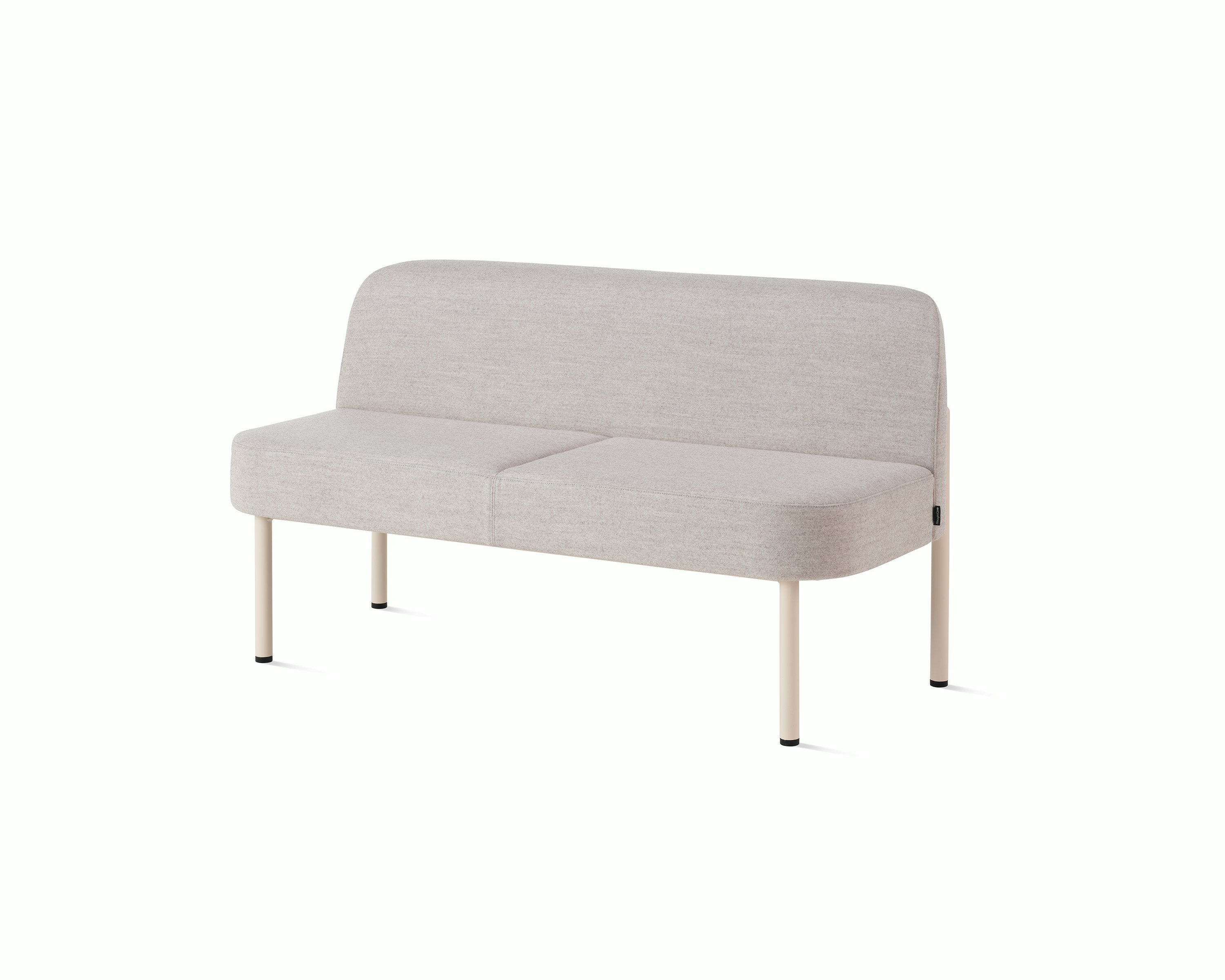 White sweep of Hue sofa with light grey fabric and oyster steel base