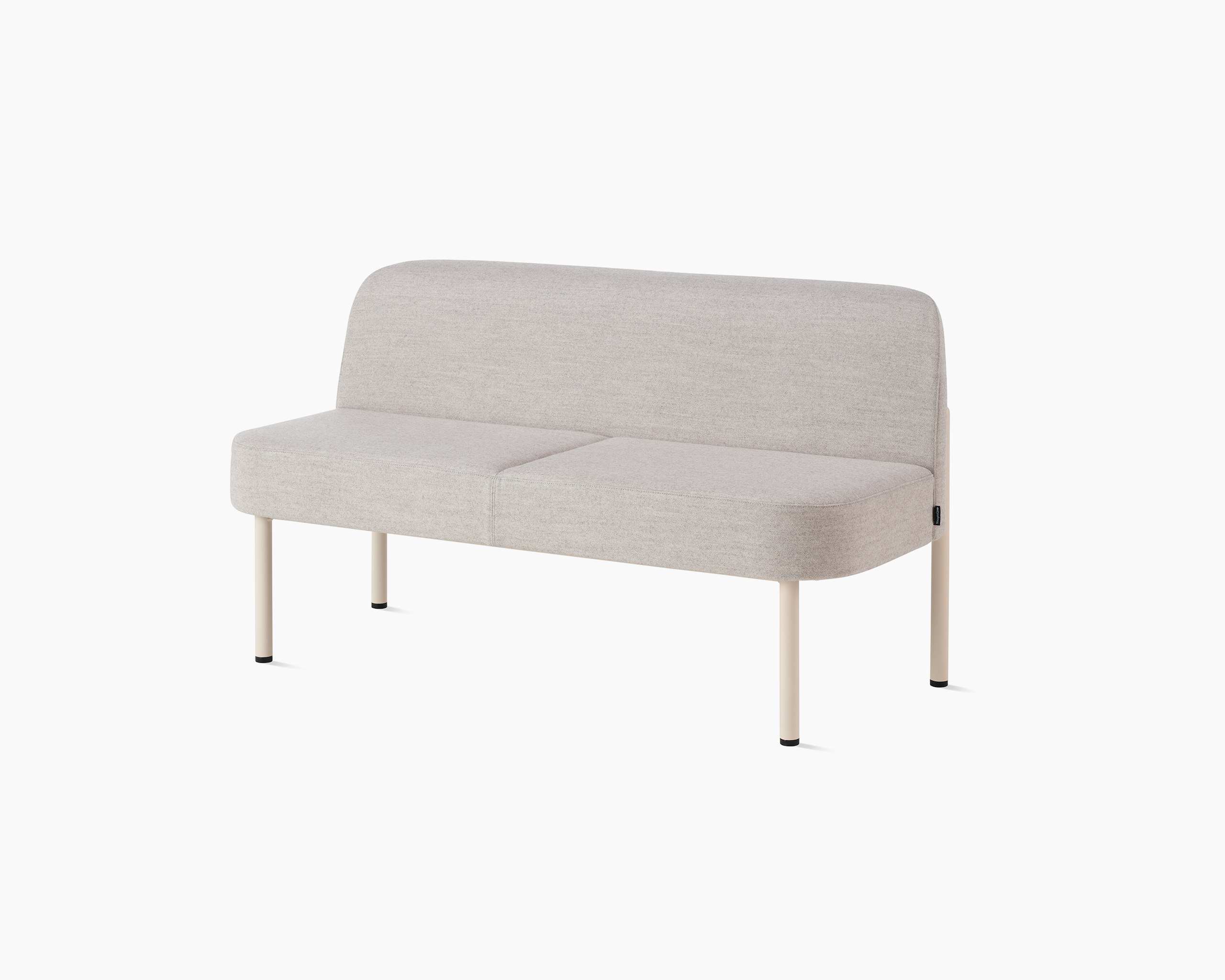 White sweep of Hue sofa with light grey fabric and oyster steel base