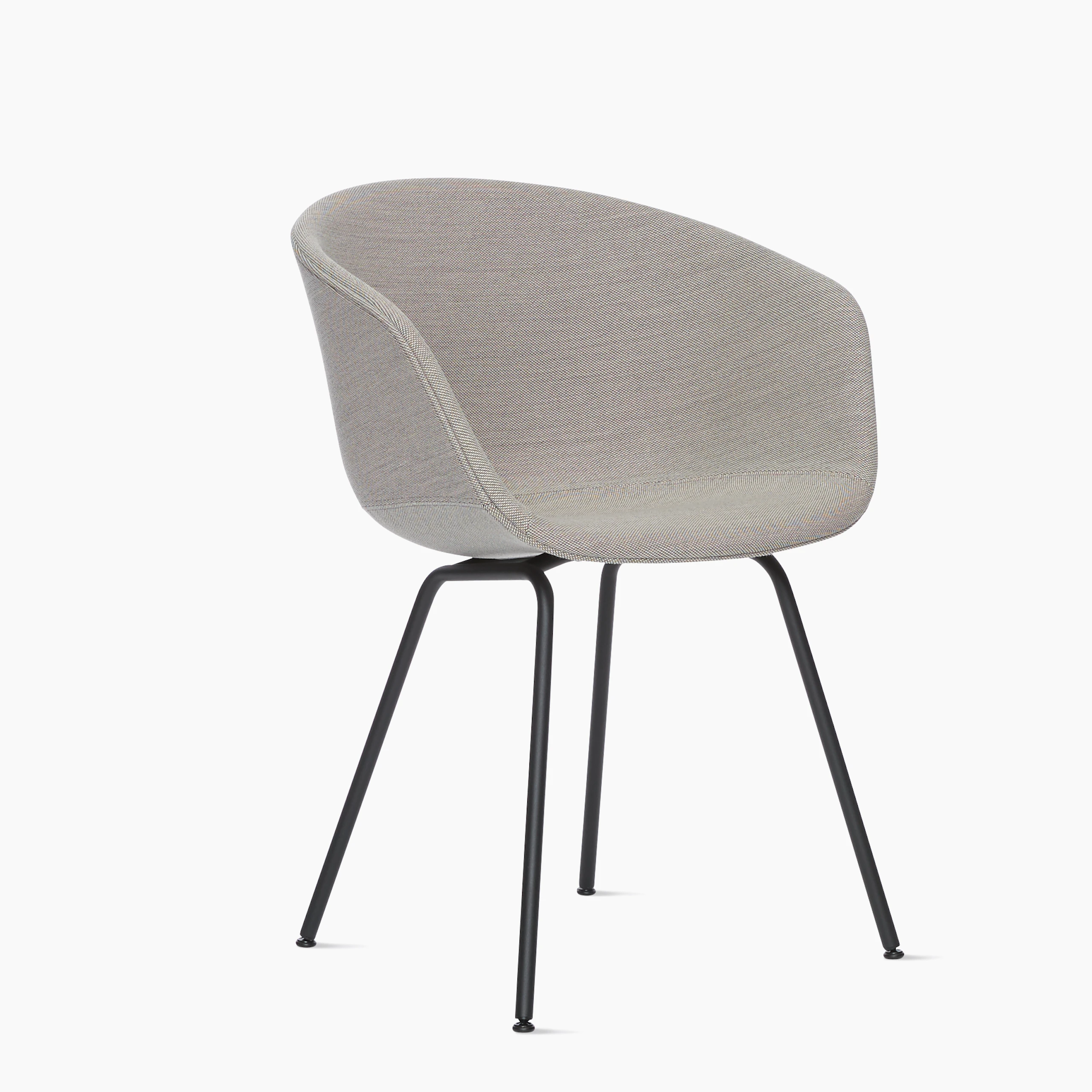 A front angle view of the AAC 27 About A Chair upholstered armchair with a metal base.