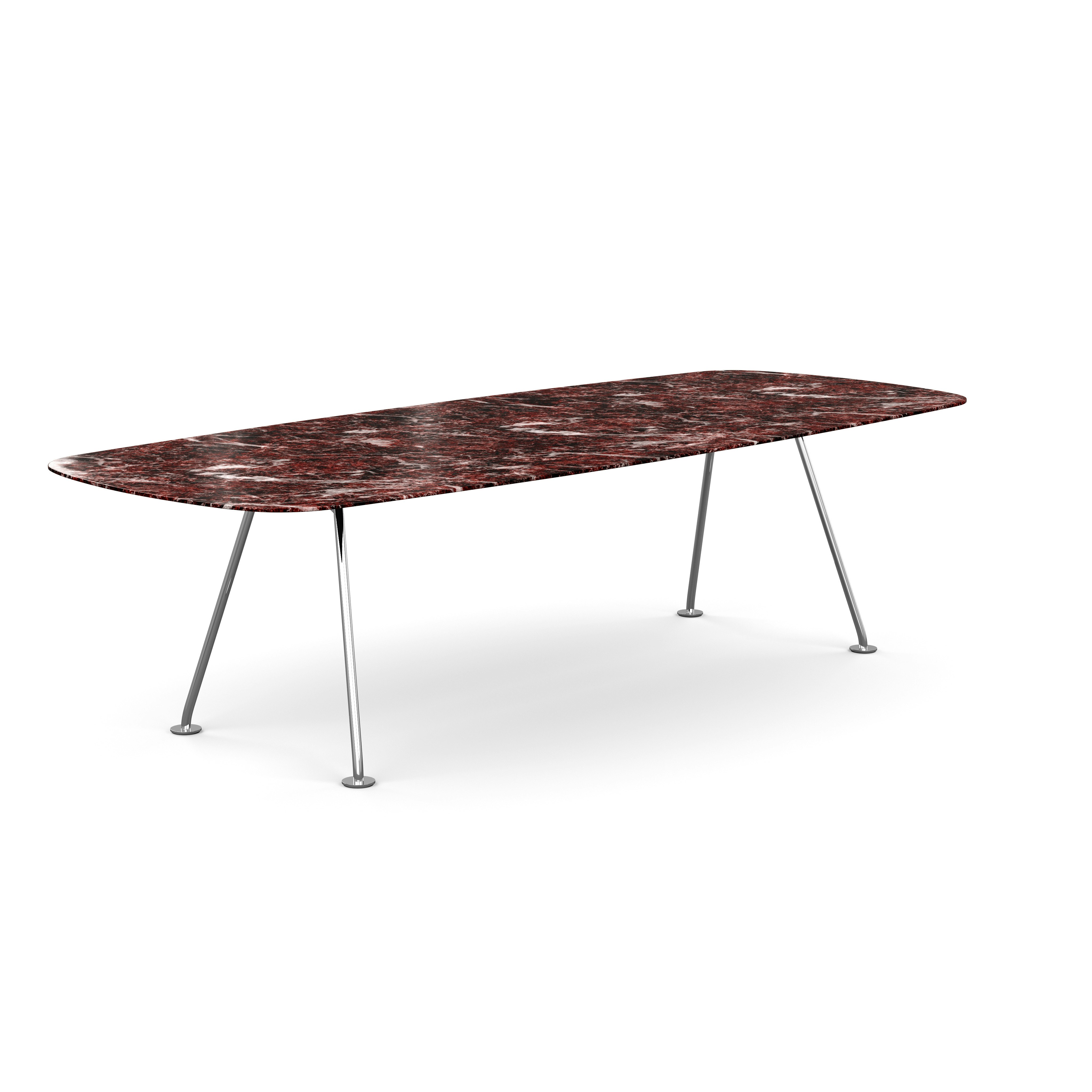 Grasshopper Dining Table - Rectangular,  106",  Polished Rosso Rubino,  Polished Chrome"