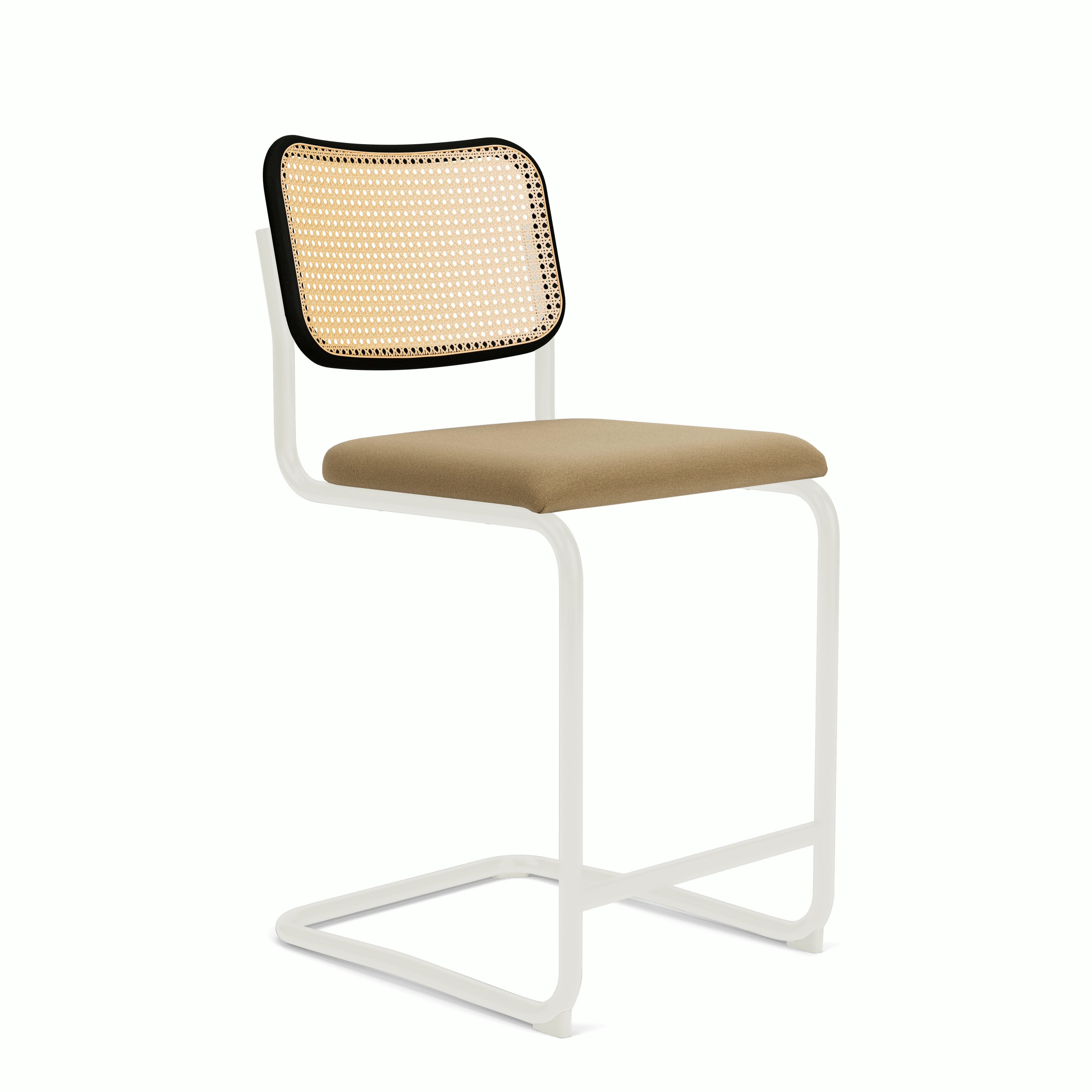 Cesca Upholstered Stool - Ebonized Beech ,  Counter Height ,  Seat Pad,  hourglass,  latte,  white frame