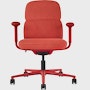 Front view of a mid-back Asari chair by Herman Miller in deep red with height adjustable arms.