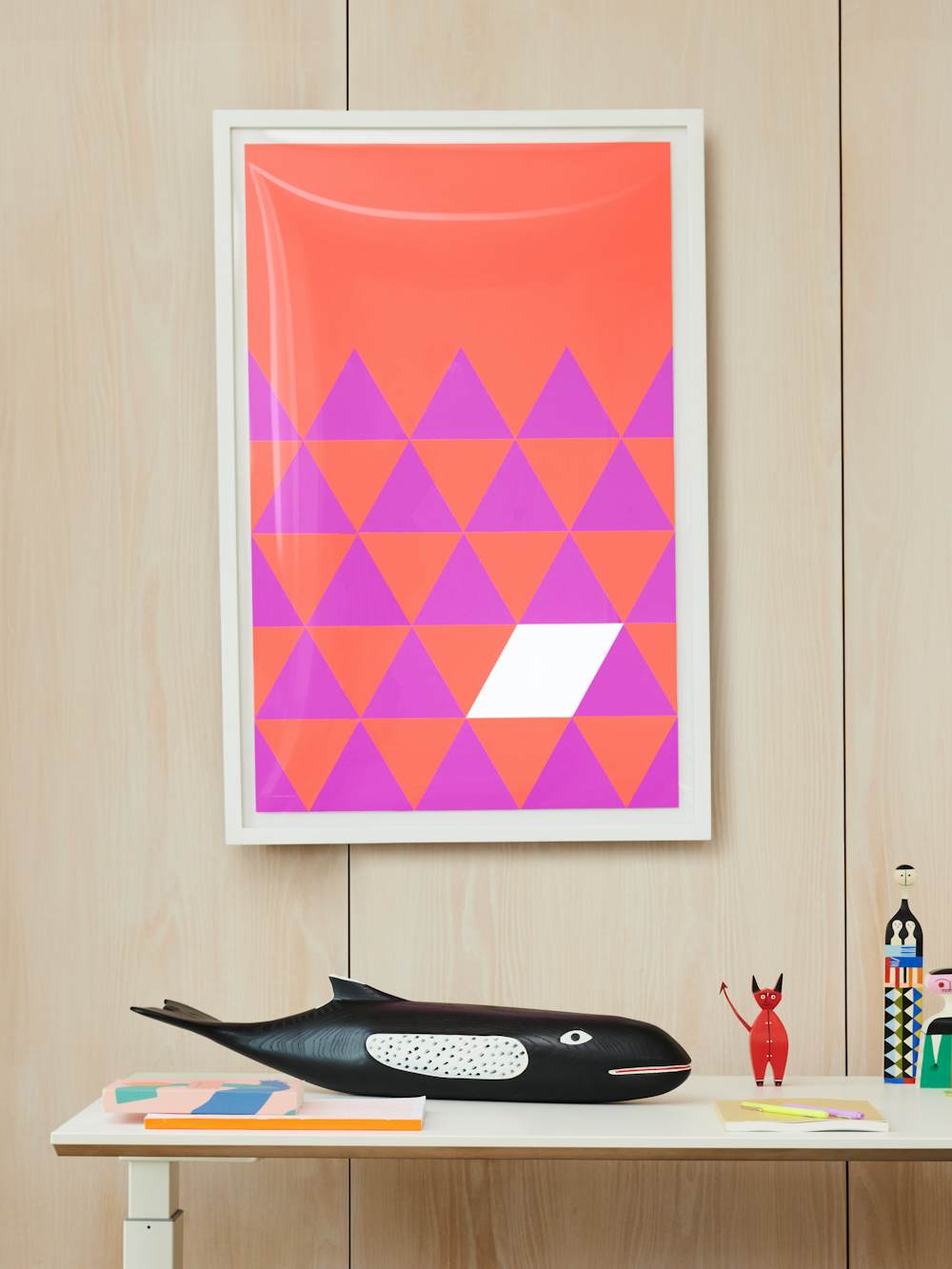Eames Lounge Chair and Ottoman,  Renew Desk,  Aeron Chair,  Eames House Whale,  Nelson Pop Art Triangles Poster