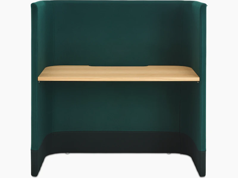 Whitesweep of Pullman Desk upholstered in dark green fabric with an oak desk.
