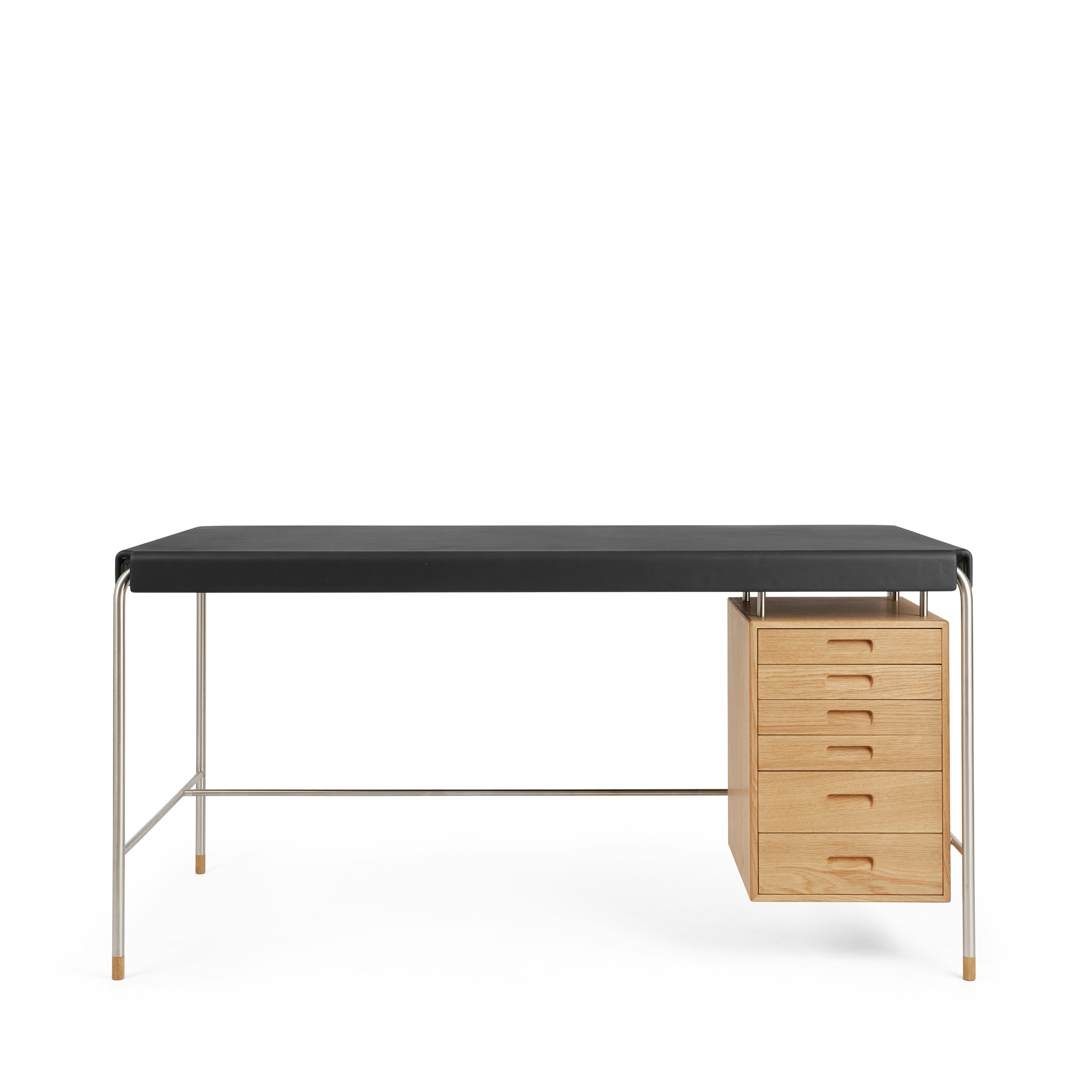 AJ52 Desk - 55.1x27.6, Black Leather / Oiled Oak