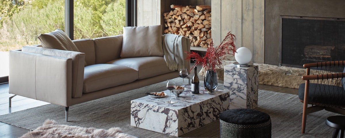 Como Sofa with Plinth Coffee and Plinth Side Tables in a living room setting