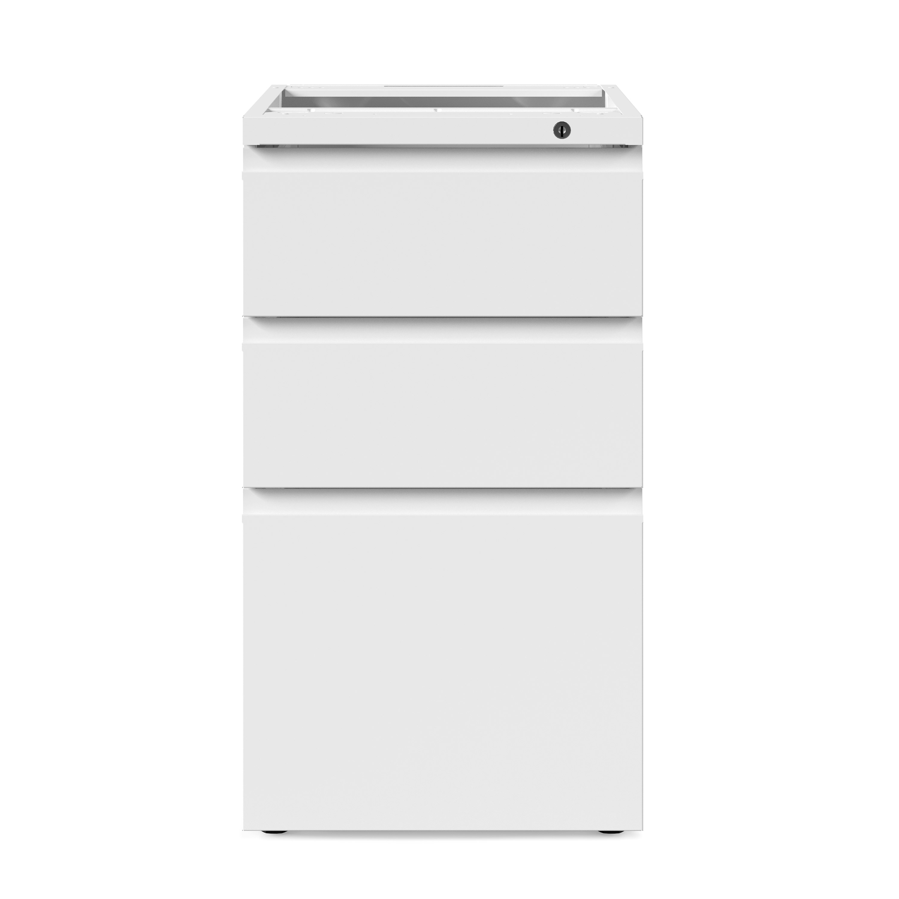 White Series 2 floorstanding pedestal storage viewed from the front.
