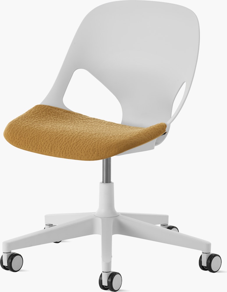 White task chair with medium yellow seat pad