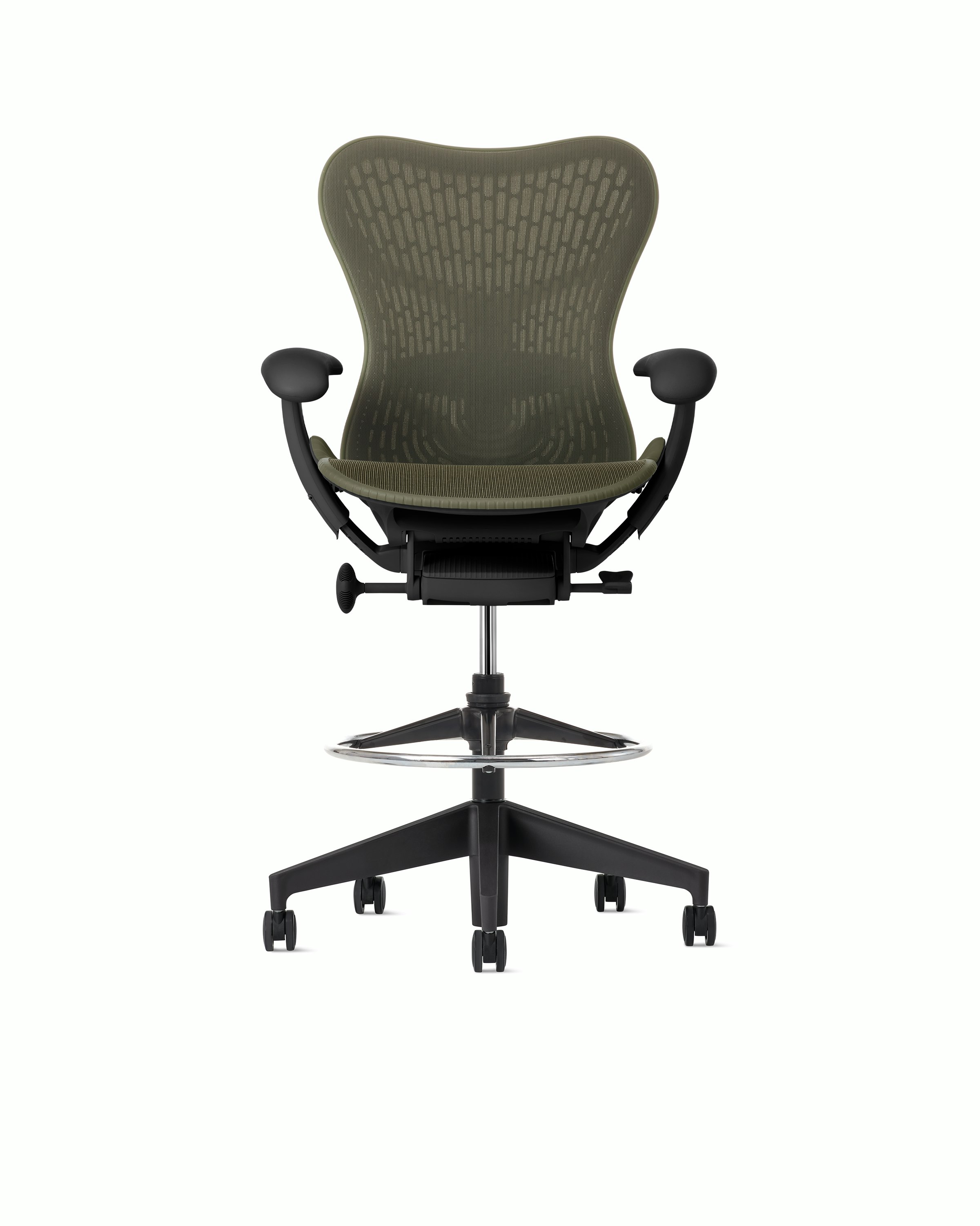 Mirra 2 Stool in Graphite with Olive Butterfly Suspension and Fixed seat