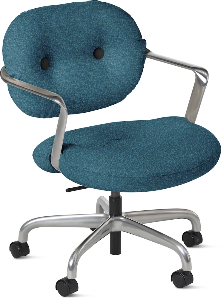 Morrison Hannah Task Chair - With Arms,  Knoll Boucle,  Aegean,  Half Polished Aluminum,  Soft Caster FSC Certified