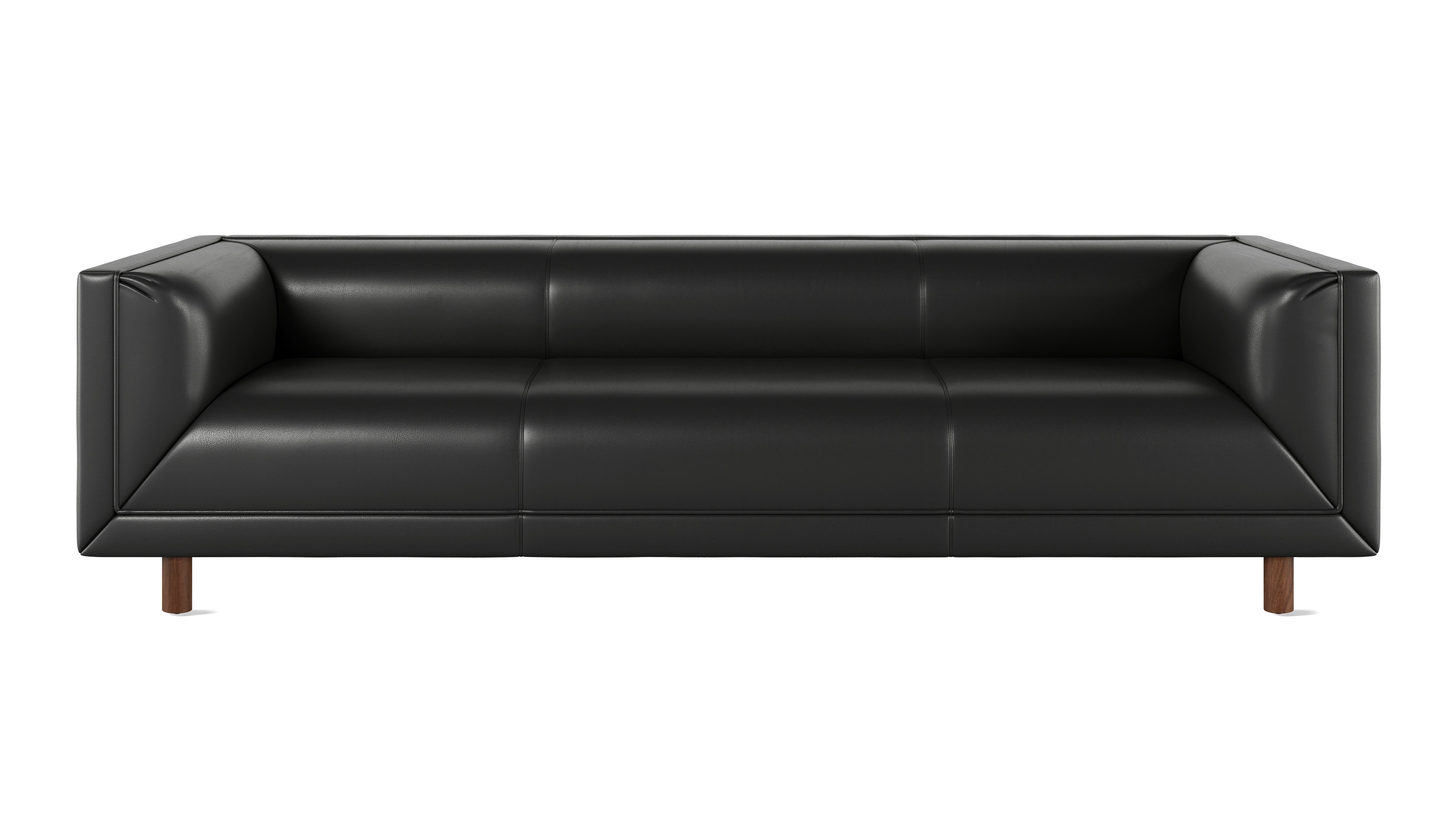 Rolled Arm Sofa 96,  Prone Leather,  Obsidian,  Walnut