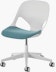 White task chair with soft blue seat pad