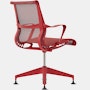 Rear angle view of a Setu side chair with fixed arms in red.