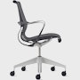 Side view of a Setu chair in dark grey with a silver alloy base.