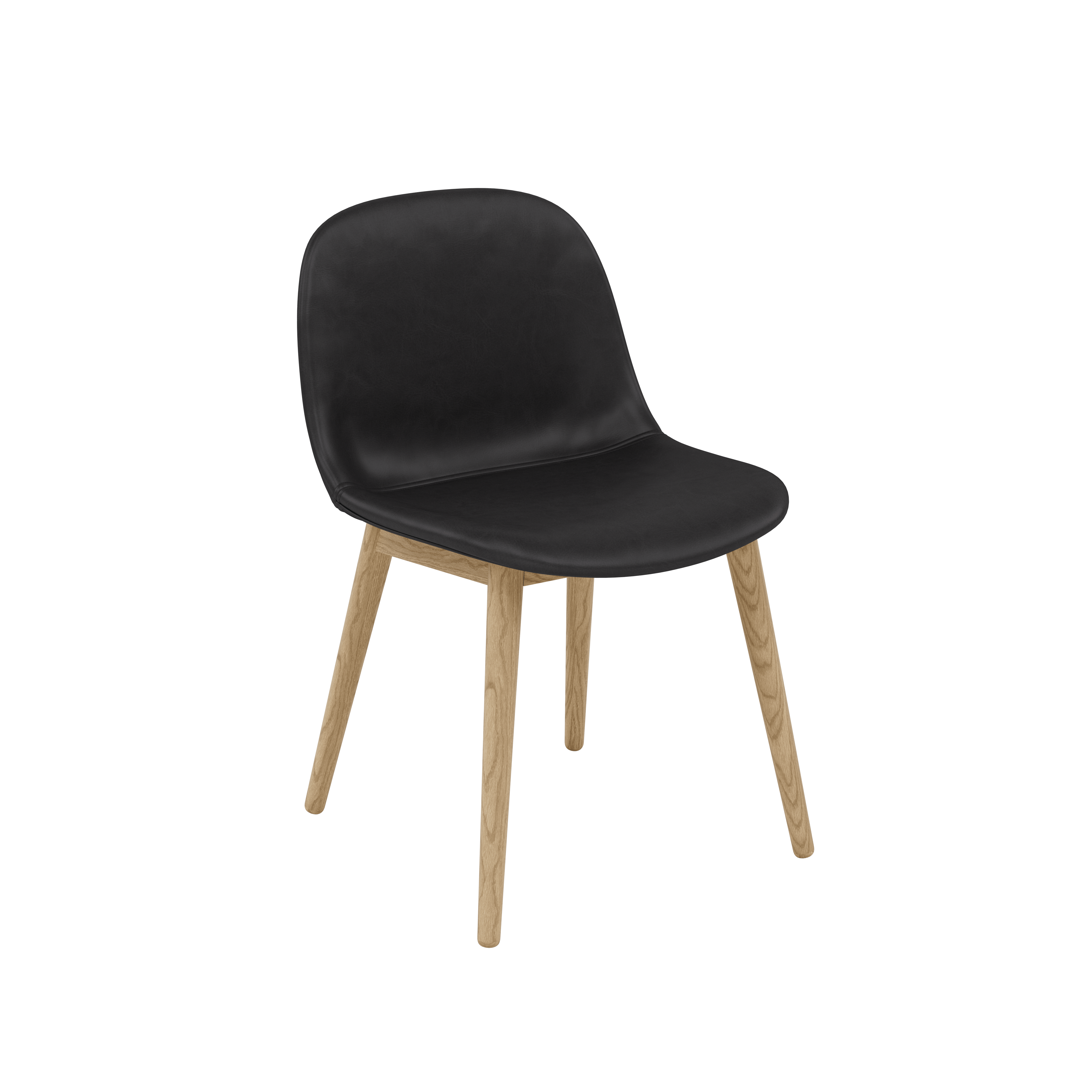 Fiber Dining Chair - Side Chair,  Refine Leather,  Black,  Oak