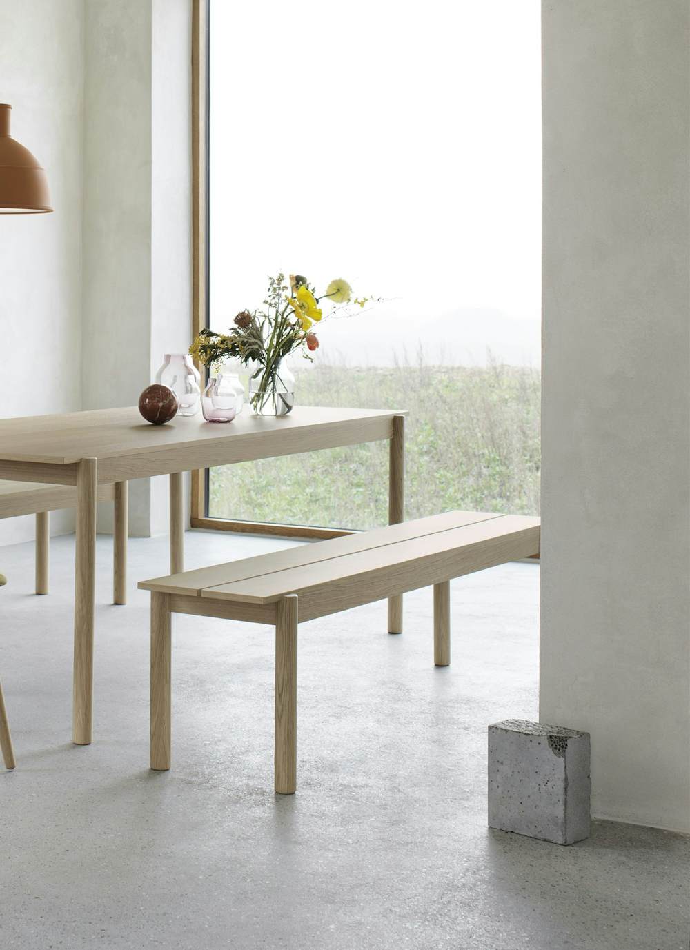 Linear Benches and Linear Table in a dining room setting
