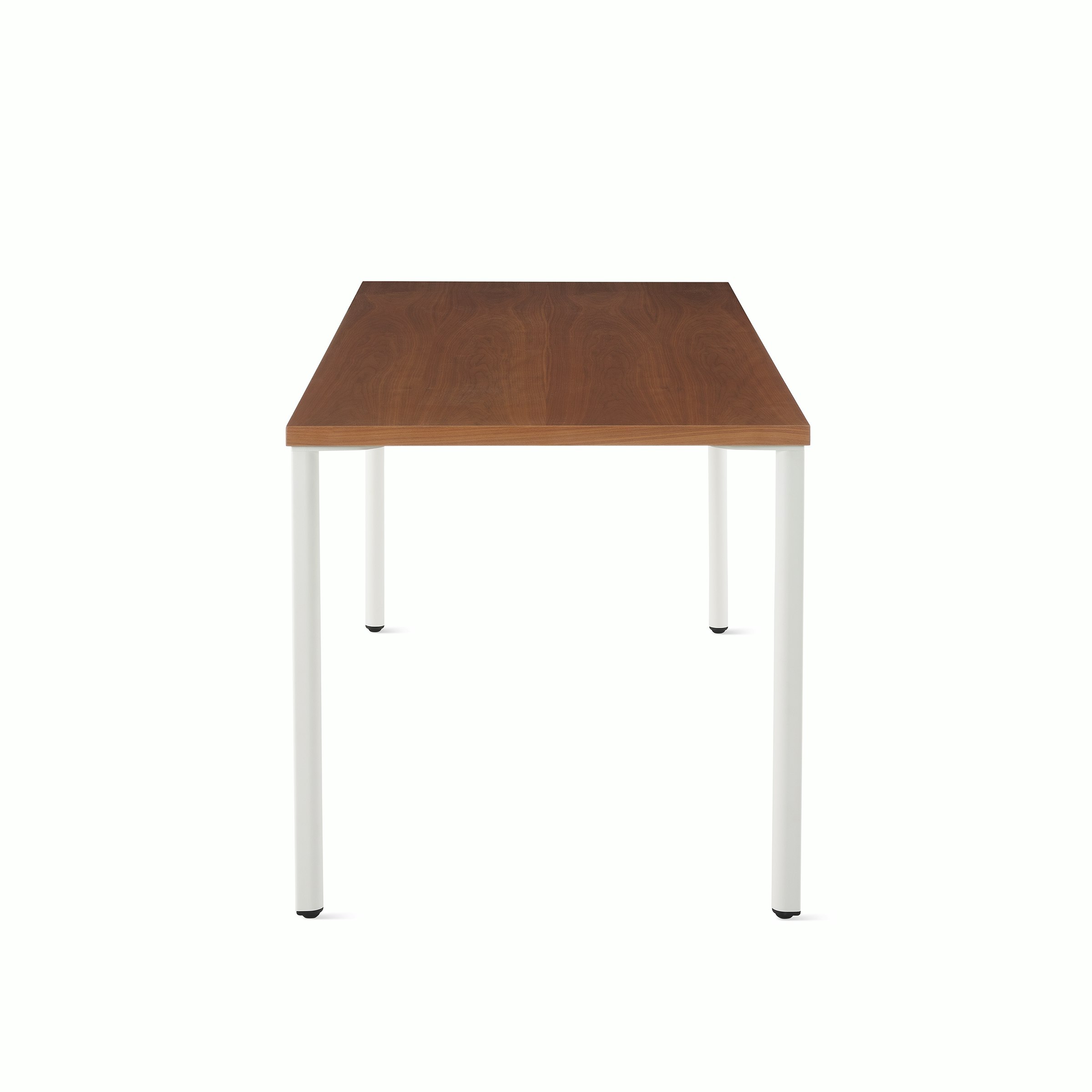 OE1 Rectangular Table with dark brown surface and white legs viewed from the side.